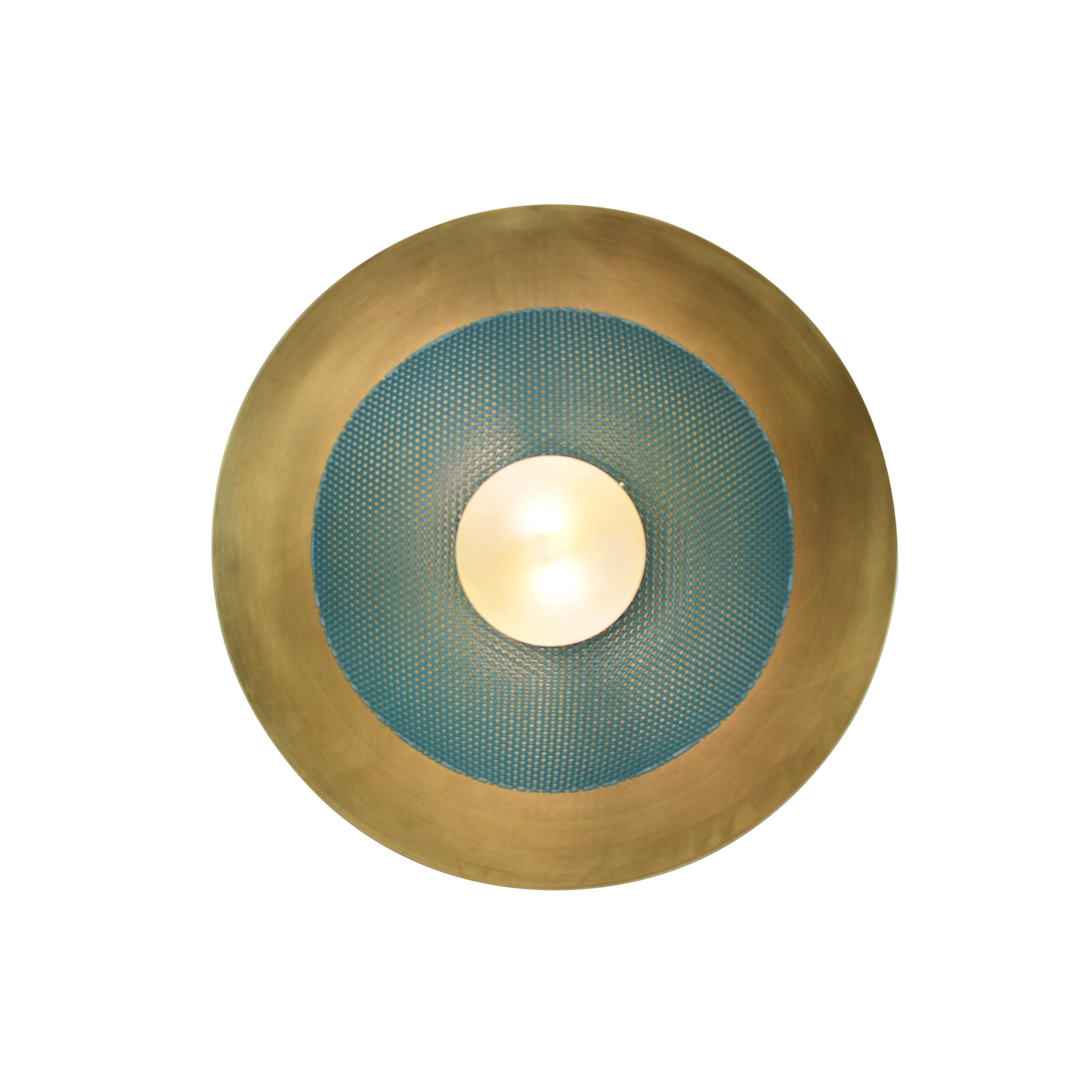 Centric Wall Sconce in Solid Brass and Teal Enamel Mesh Blueprint Lighting, 2019