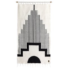 CENTRO Sheep Wool Handwoven Tapestry, Aged Bronze Wall Mount, Ivory & Black