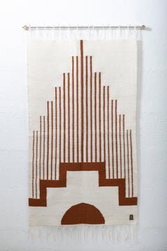 CENTRO Sheep Wool Handwoven Tapestry, Aged Bronze Wall Mount, Ivory & Terracota