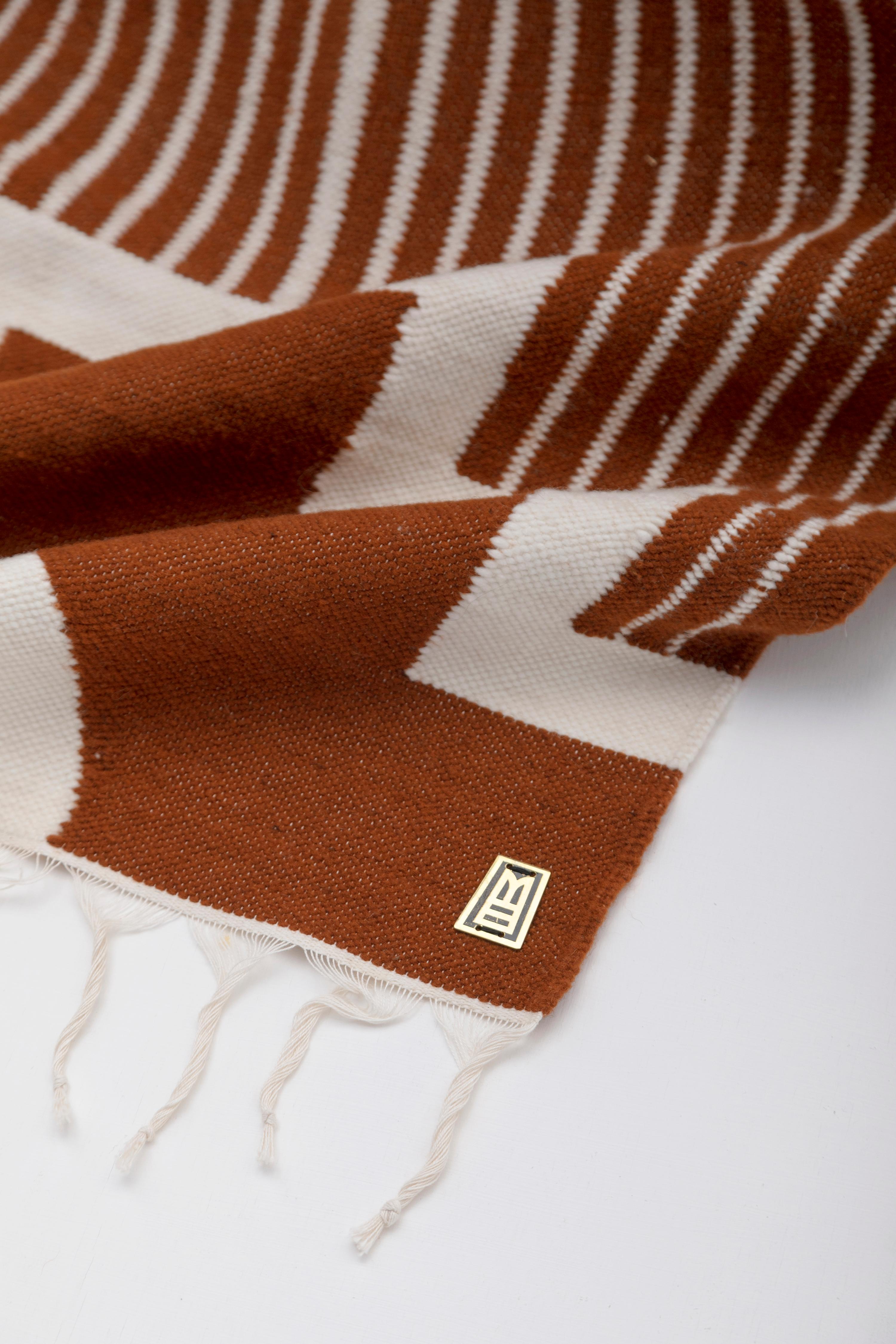 Modern CENTRO Sheep Wool Handwoven Tapestry, Aged Bronze Wall Mount, Terracota & Ivory For Sale