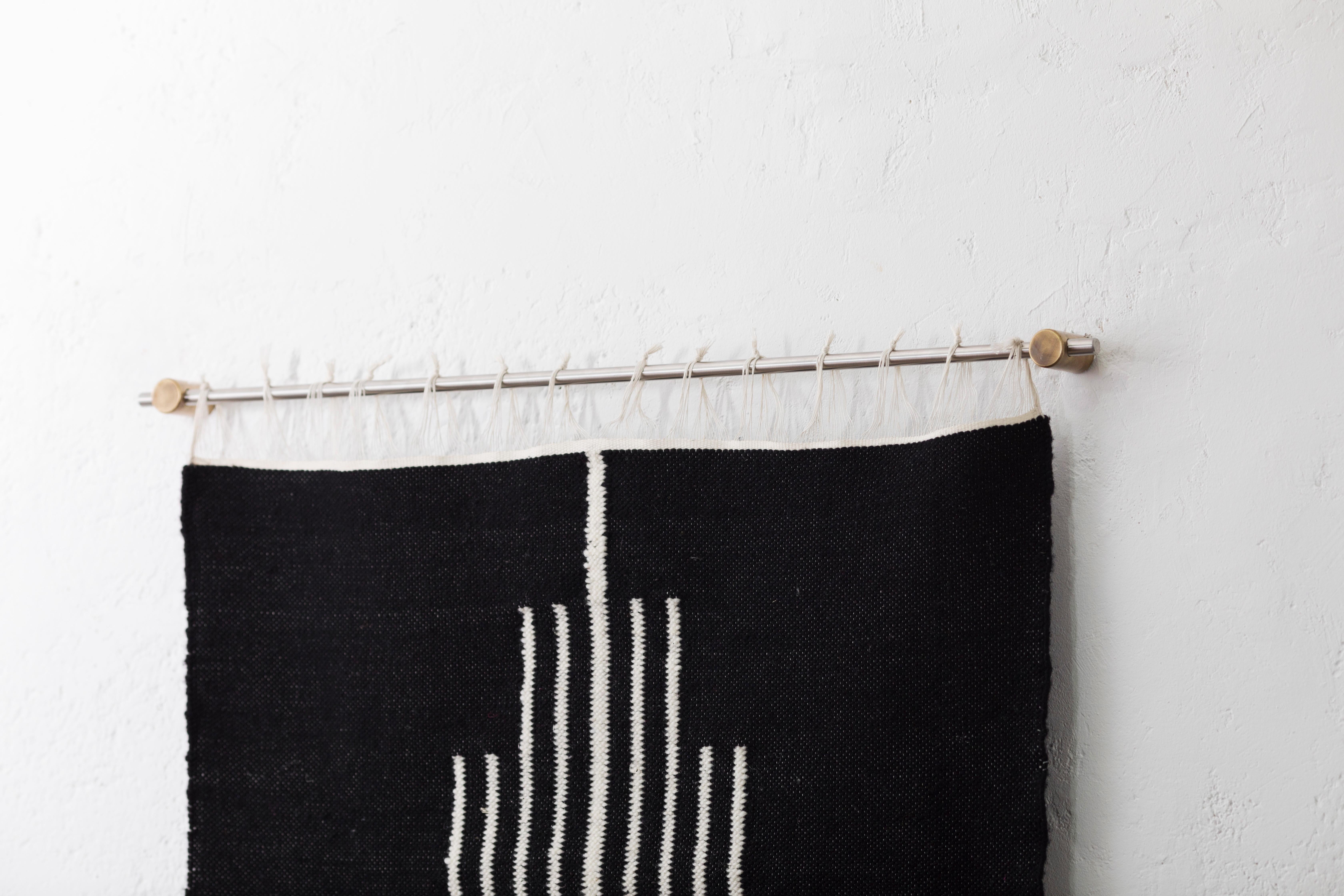 Contemporary CENTRO Sheep Wool Handwoven Tapestry, Aged Bronze Wall Mount, Terracota & Ivory For Sale