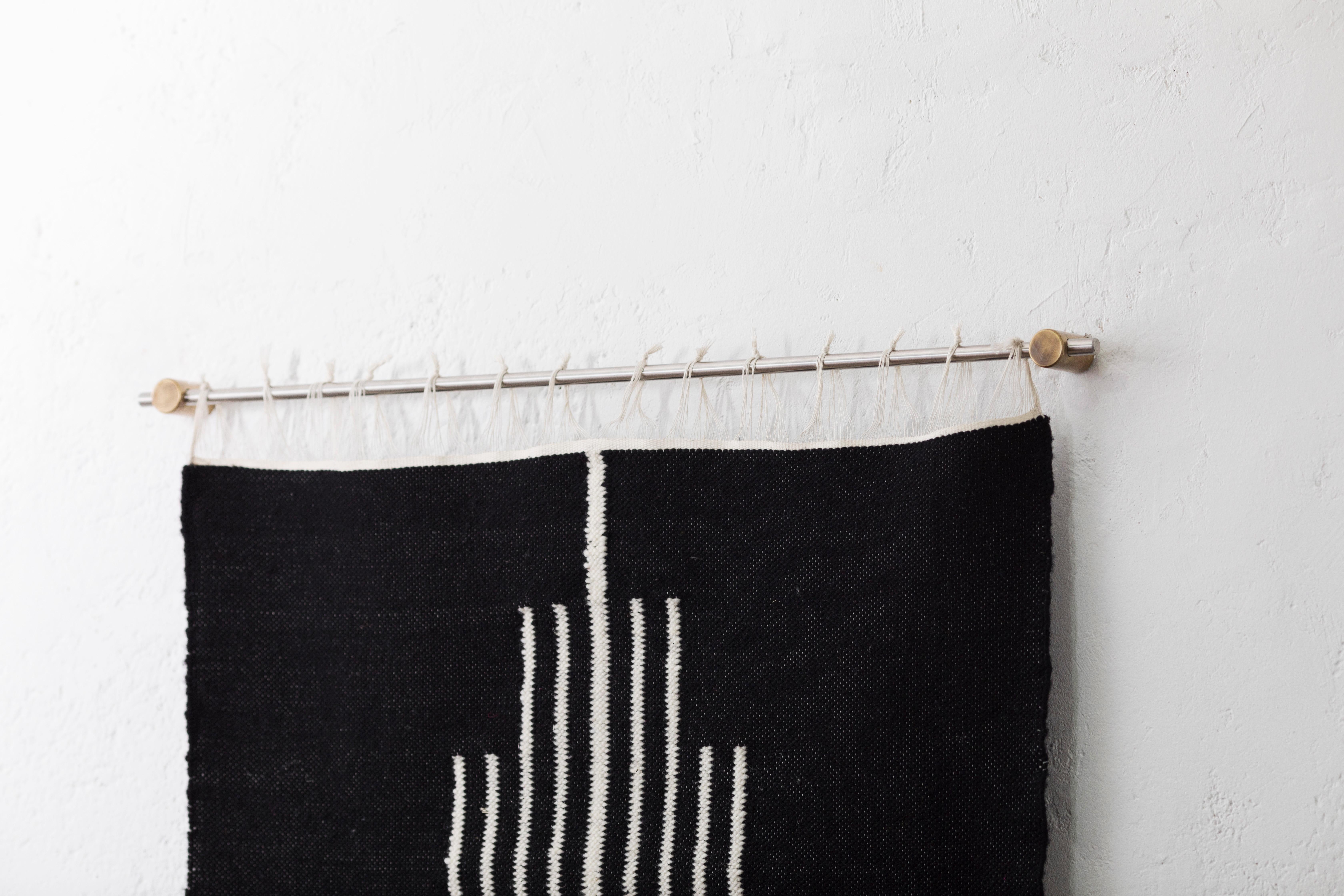 CENTRO Sheep Wool Handwoven Tapestry, Bronze w Stainless Steel Wall Mount, Black In New Condition For Sale In Quito, EC