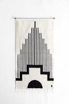 CENTRO Tapiz Tejido a Mano de Lana de Oveja, Bronce Envejecido Soporte de Pared, Marfil y Negro