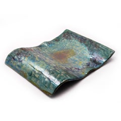 Modern Design Raku Ceramic Centerpiece - ONDA Unique Piece Golden Green