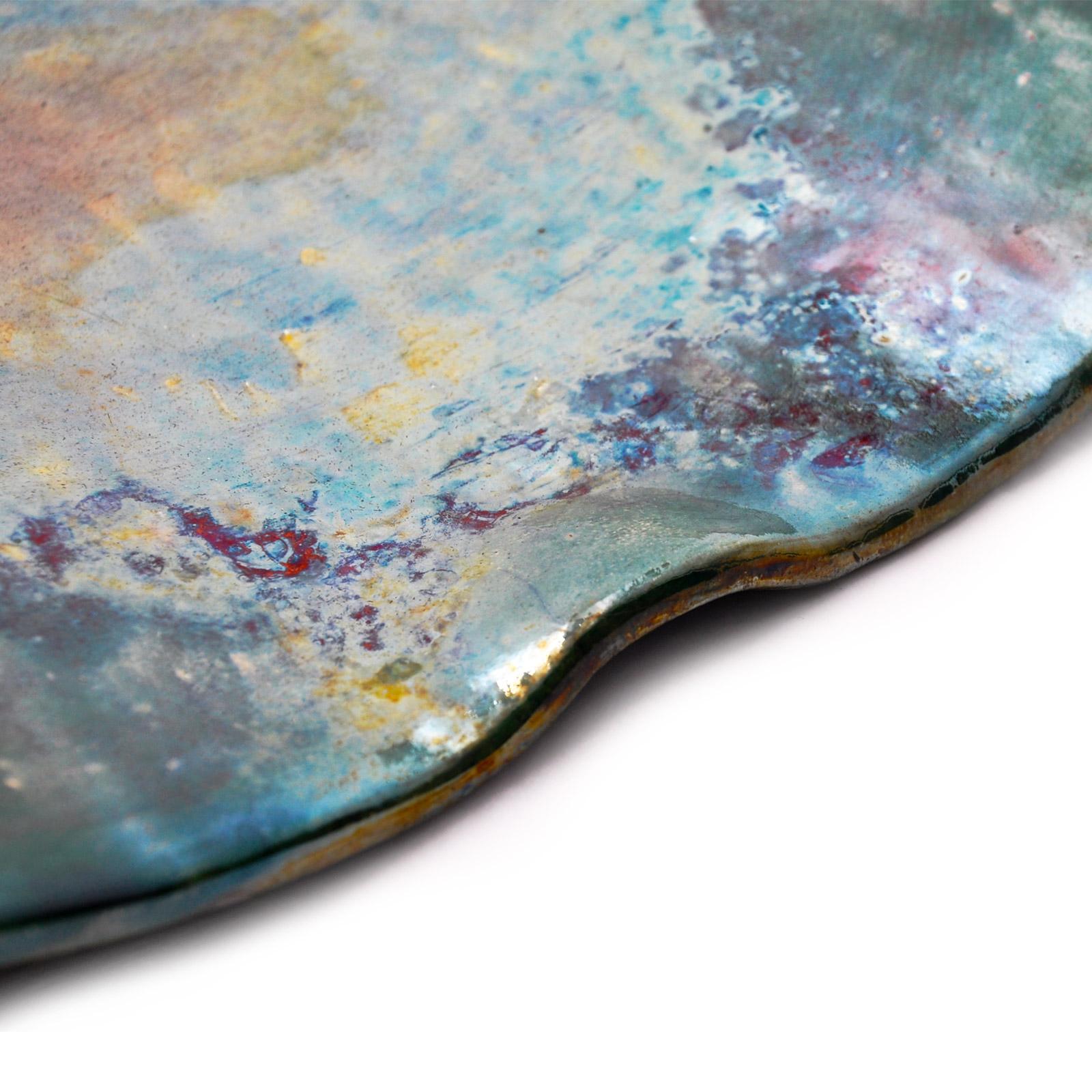 Centro de Mesa de Cerámica Raku de Diseño Moderno - ONDA Pieza Única Verde Dorado Italian en venta