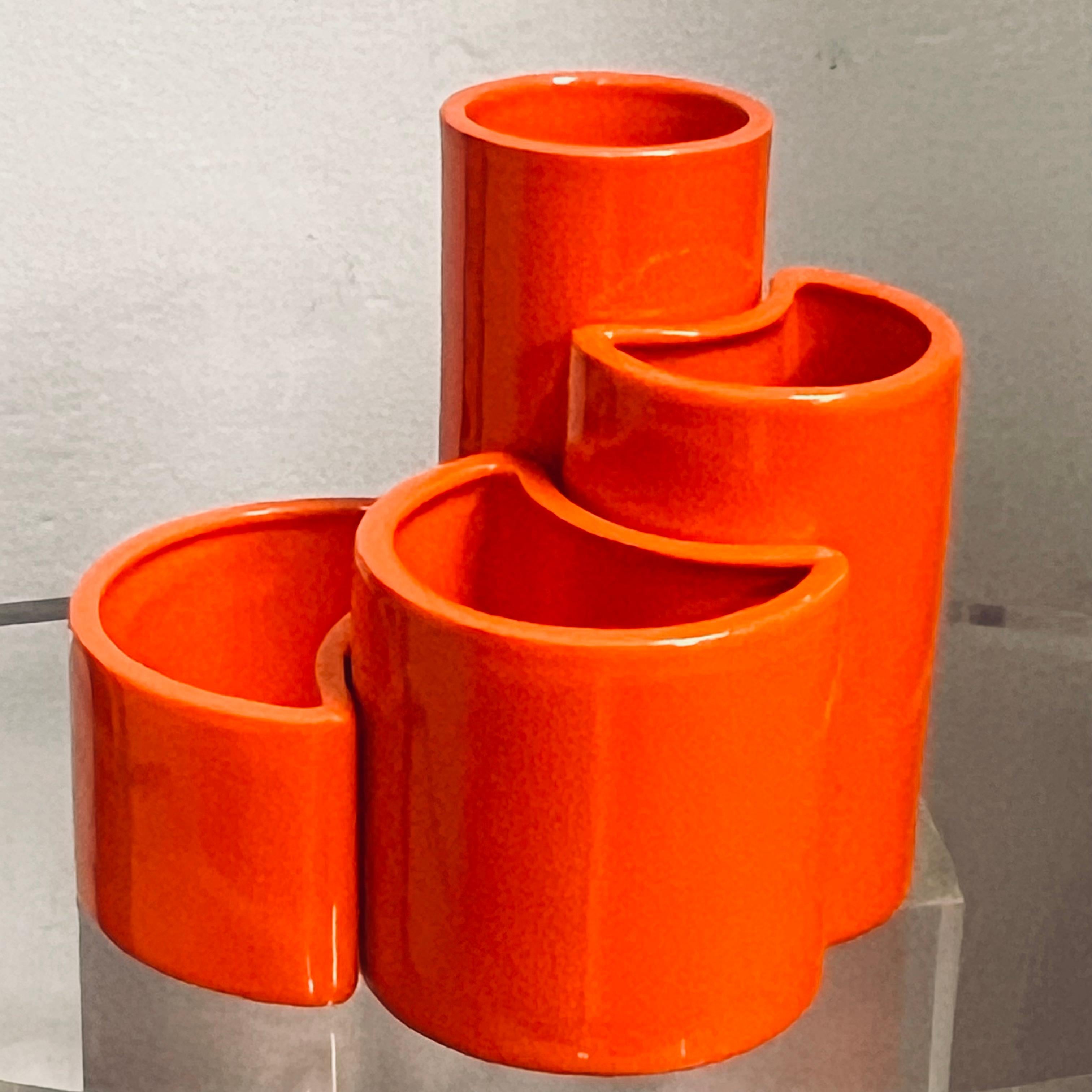 Space Age Orange Ceramic Centerpiece - Attrib. to Gabbianelli - Italy - 1970s  For Sale