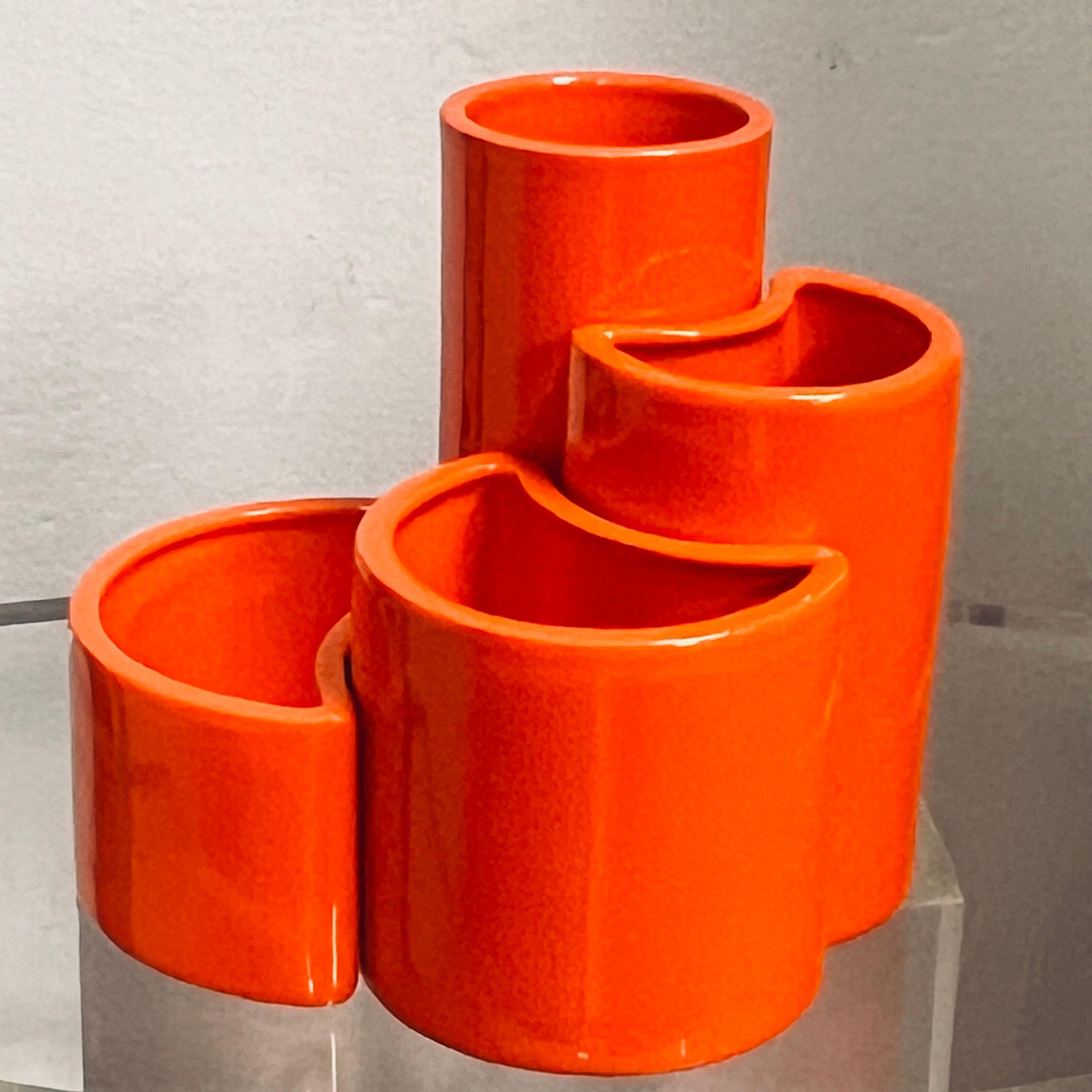 Space Age Orange Ceramic Centerpiece - Attrib. to Gabbianelli - Italy - 1970s For Sale