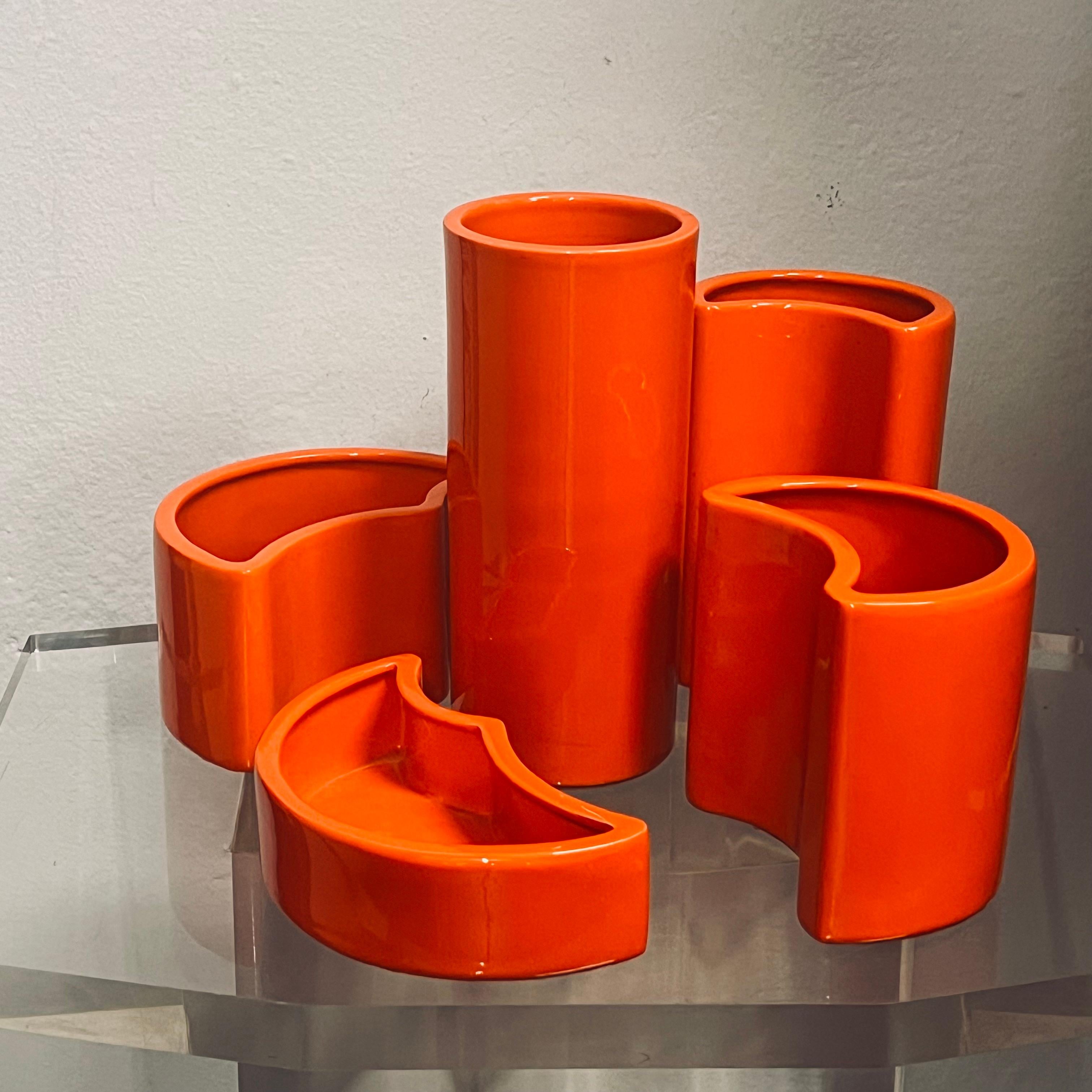 Italian Orange Ceramic Centerpiece - Attrib. to Gabbianelli - Italy - 1970s For Sale
