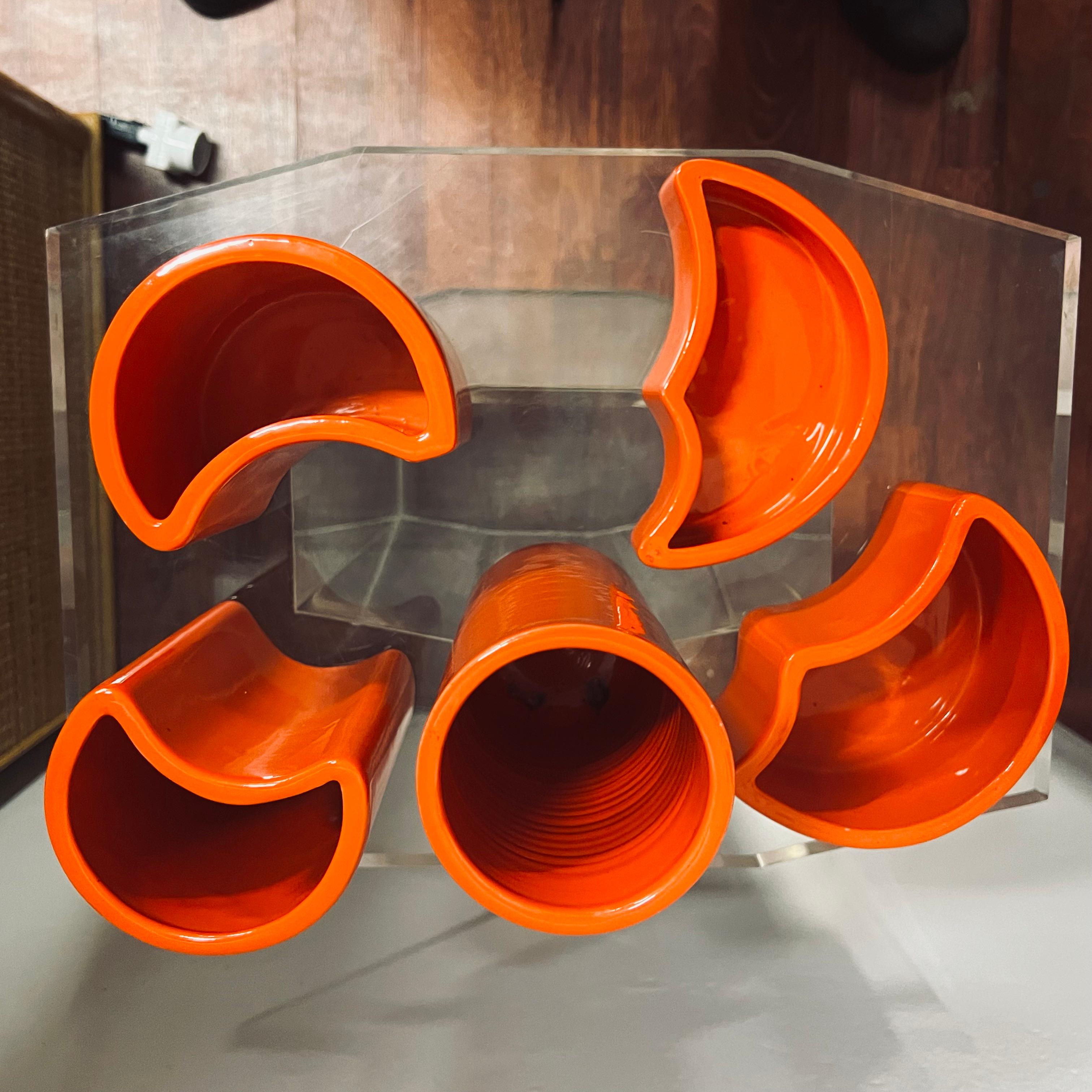 Orange Ceramic Centerpiece - Attrib. to Gabbianelli - Italy - 1970s  For Sale 1