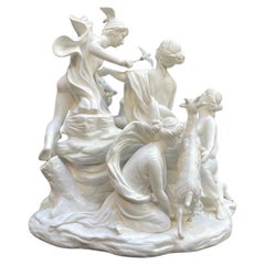 Centerpiece In White Porcelain Biscuit 20th Century Mythological Sculptural Group