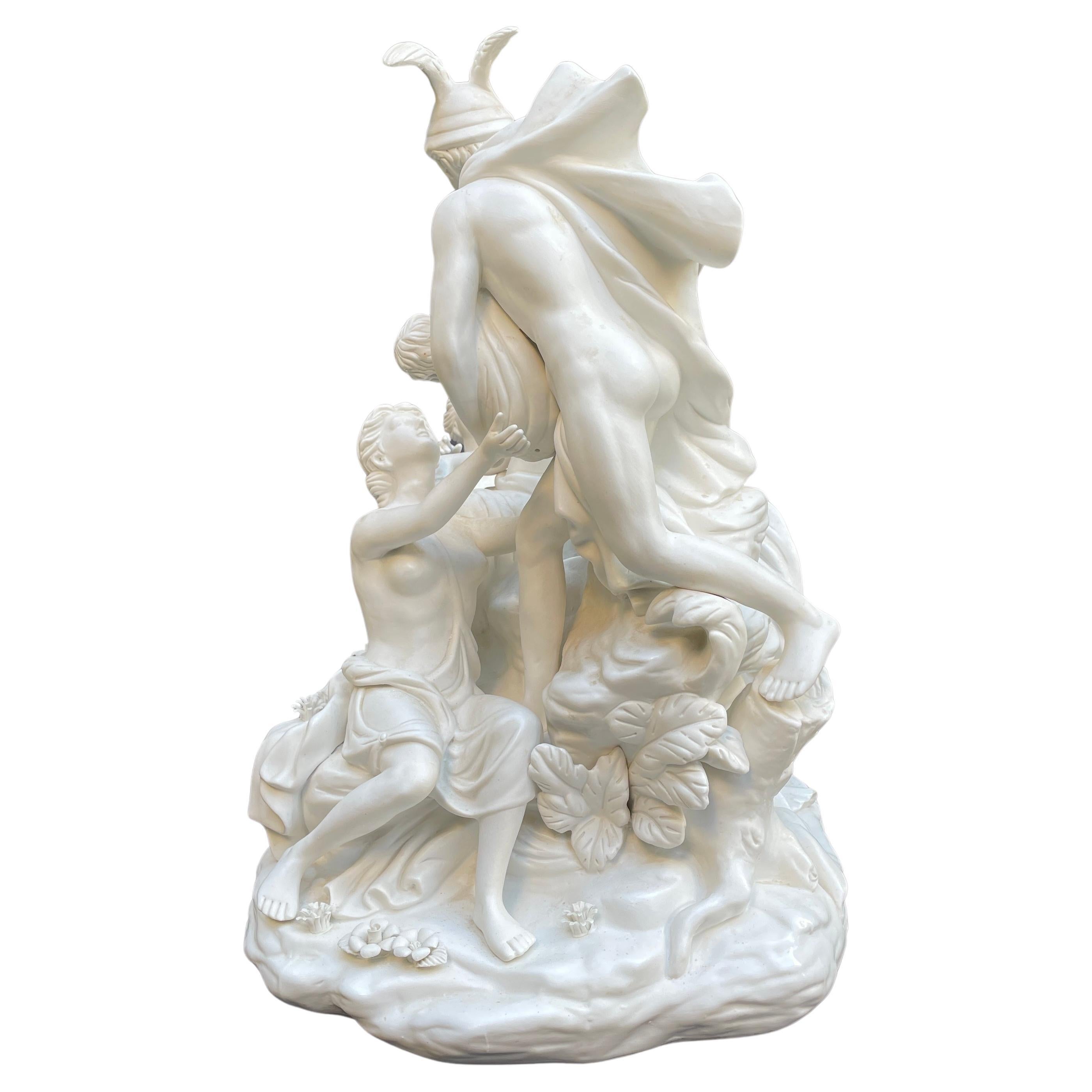 Centerpiece In White Porcelain Biscuit 20th Century Mythological Sculptural Group For Sale 1