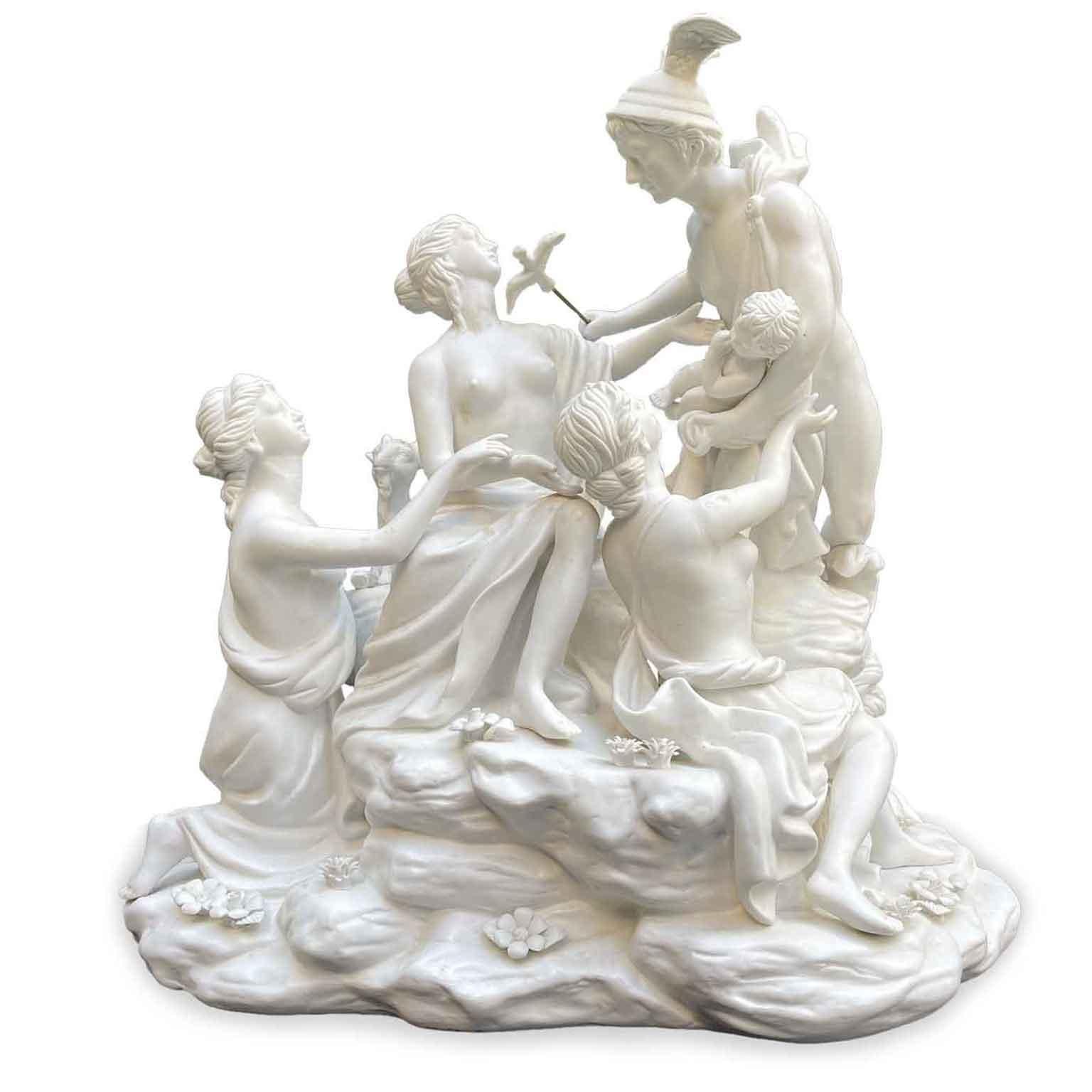 Centerpiece In White Porcelain Biscuit 20th Century Mythological Sculptural Group