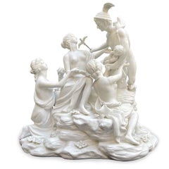 Vintage Centerpiece In White Porcelain Biscuit 20th Century Mythological Sculptural Group