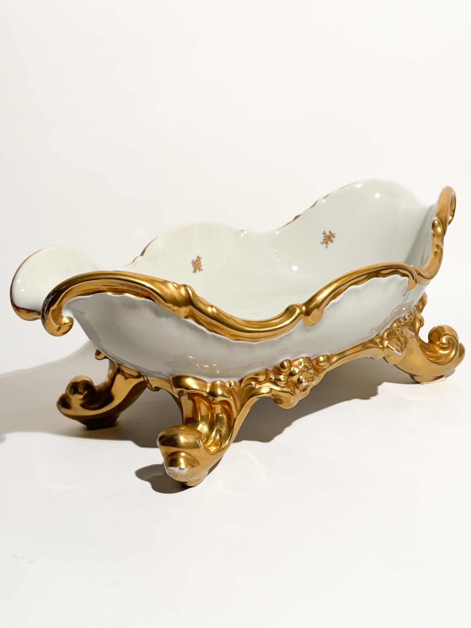 Centrotavola in Porcellana di Rosenthal Bianco e Oro Anni 60 in vendita 1