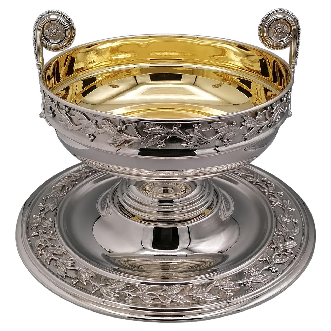 Centre de table de style Renaissance italienne avec plateau en argent massif
