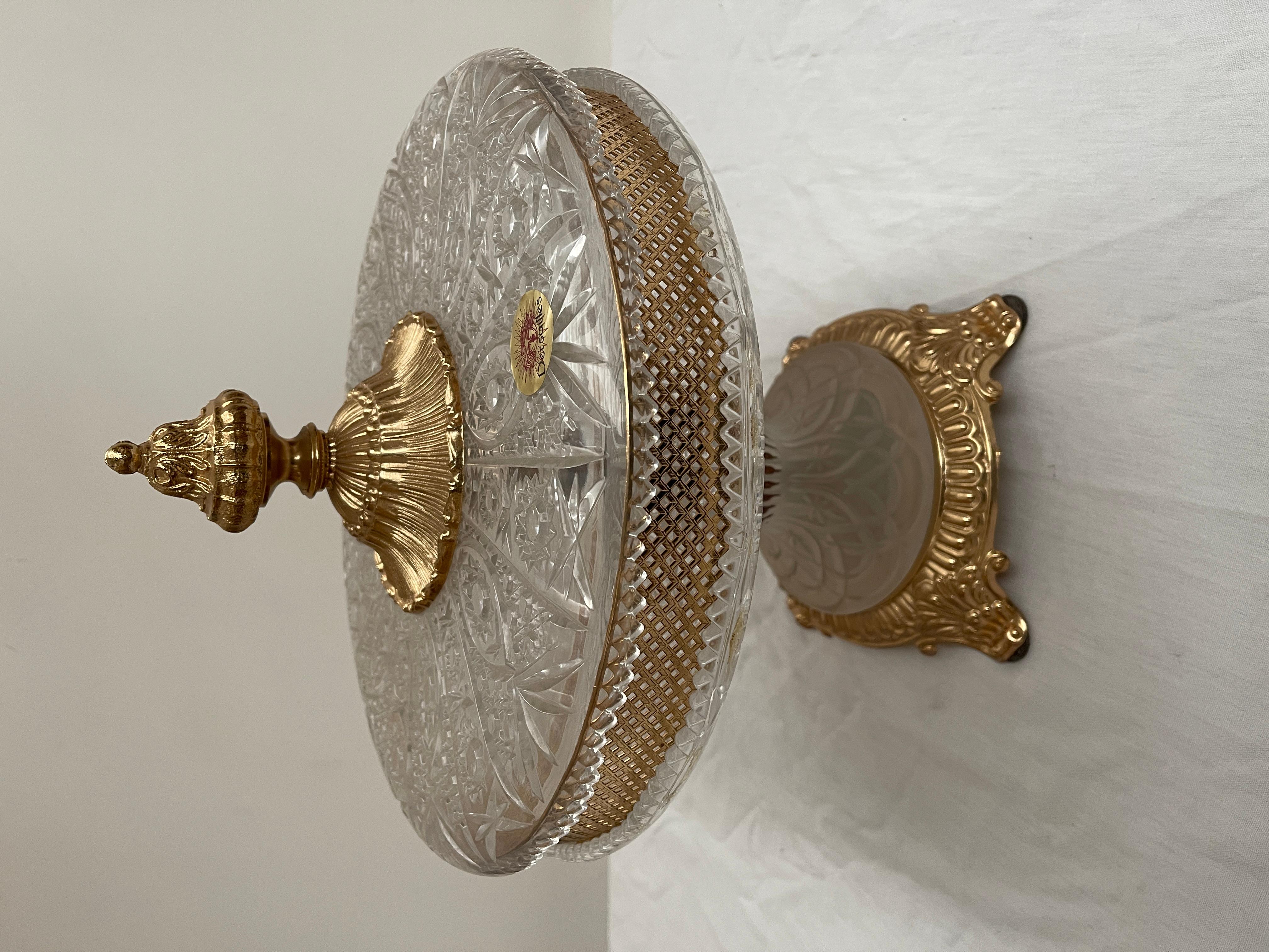 Lujoso centro de mesa de cristal italiano y bronce dorado estilo parisino de los años 90 Art Nouveau en venta