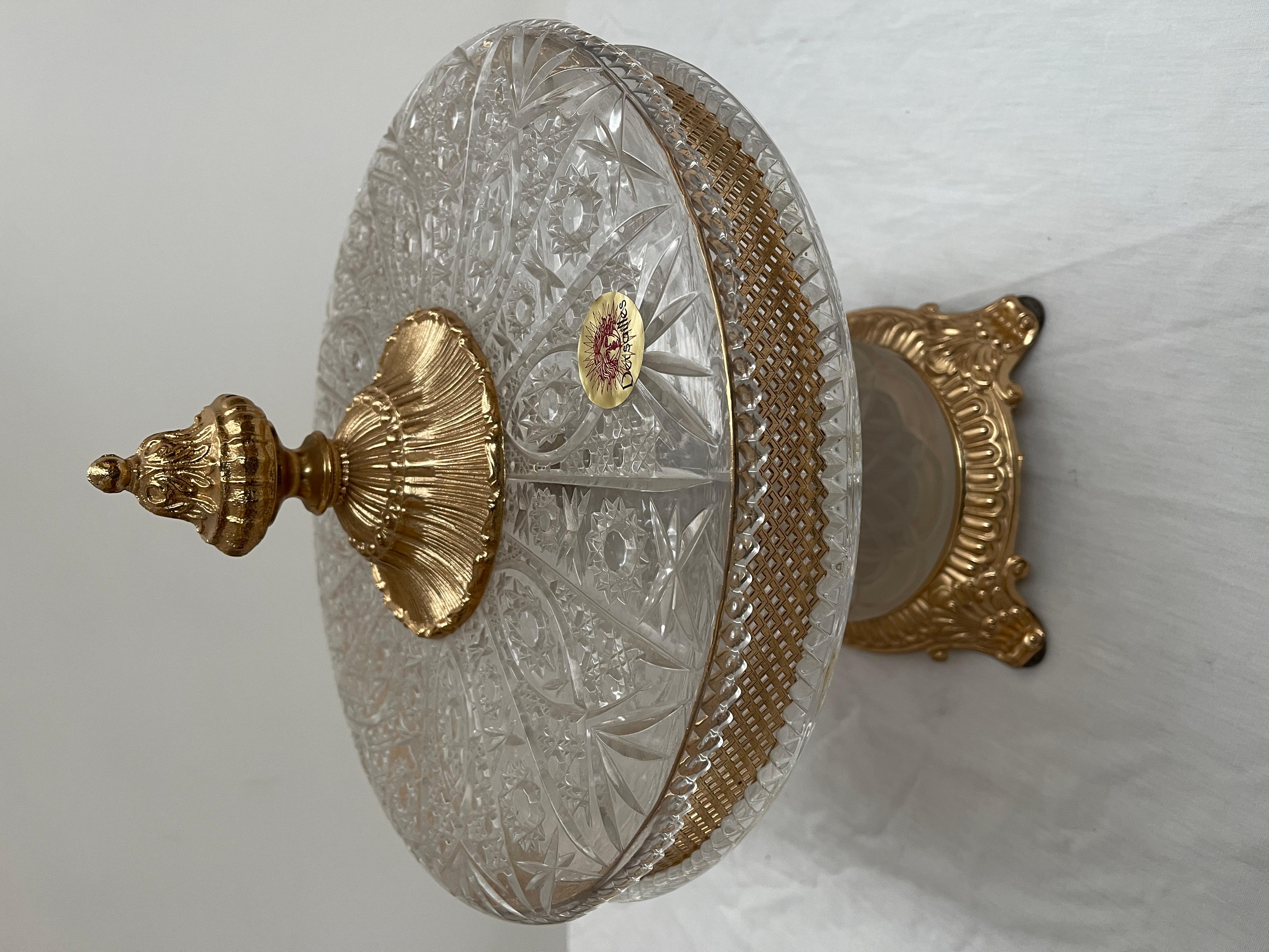 Lujoso centro de mesa de cristal italiano y bronce dorado estilo parisino de los años 90 20th Century en venta