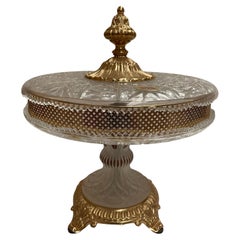 Centre de table luxueux en cristal italien et bronze doré 1990 style parisien
