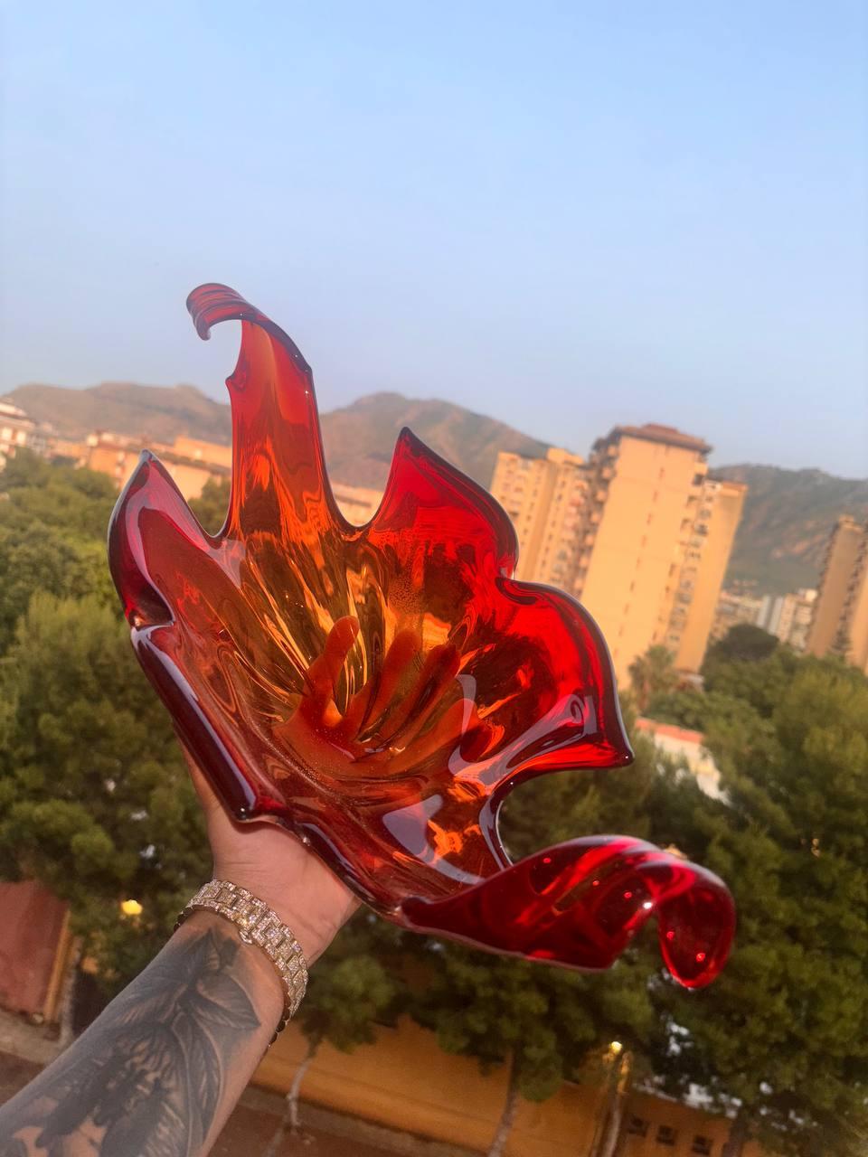 Mid-Century moderno Centrotavola Scultoreo in Vetro Murano Rosso, Design Mid-Century Modern anni 50 in vendita