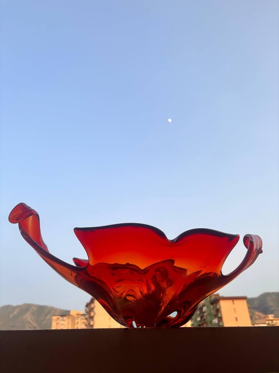 Vetro di Murano Centrotavola Scultoreo in Vetro Murano Rosso, Design Mid-Century Modern anni 50 in vendita