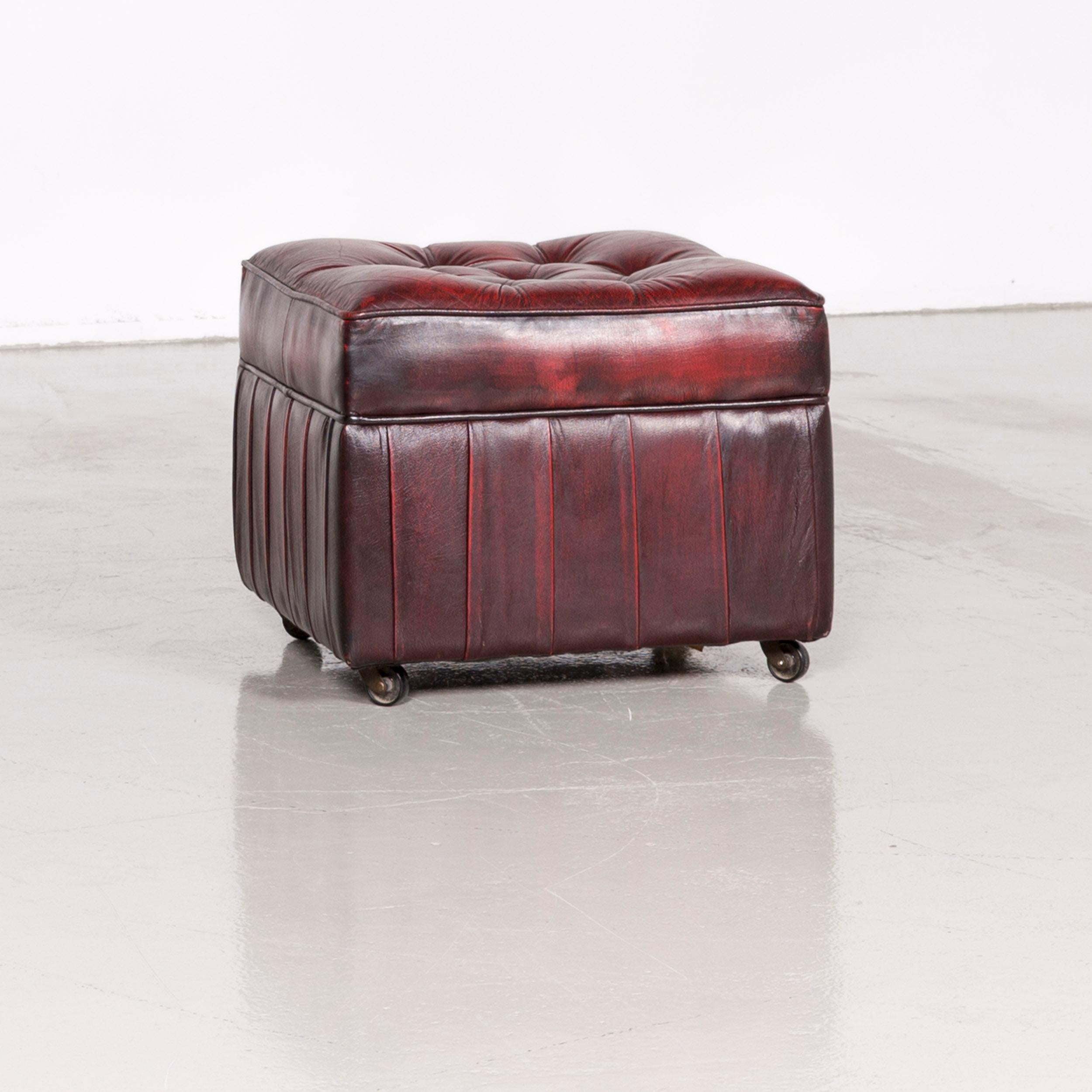 Centurion Chesterfield Leather Armchair Footstool Set Red Vintage 6