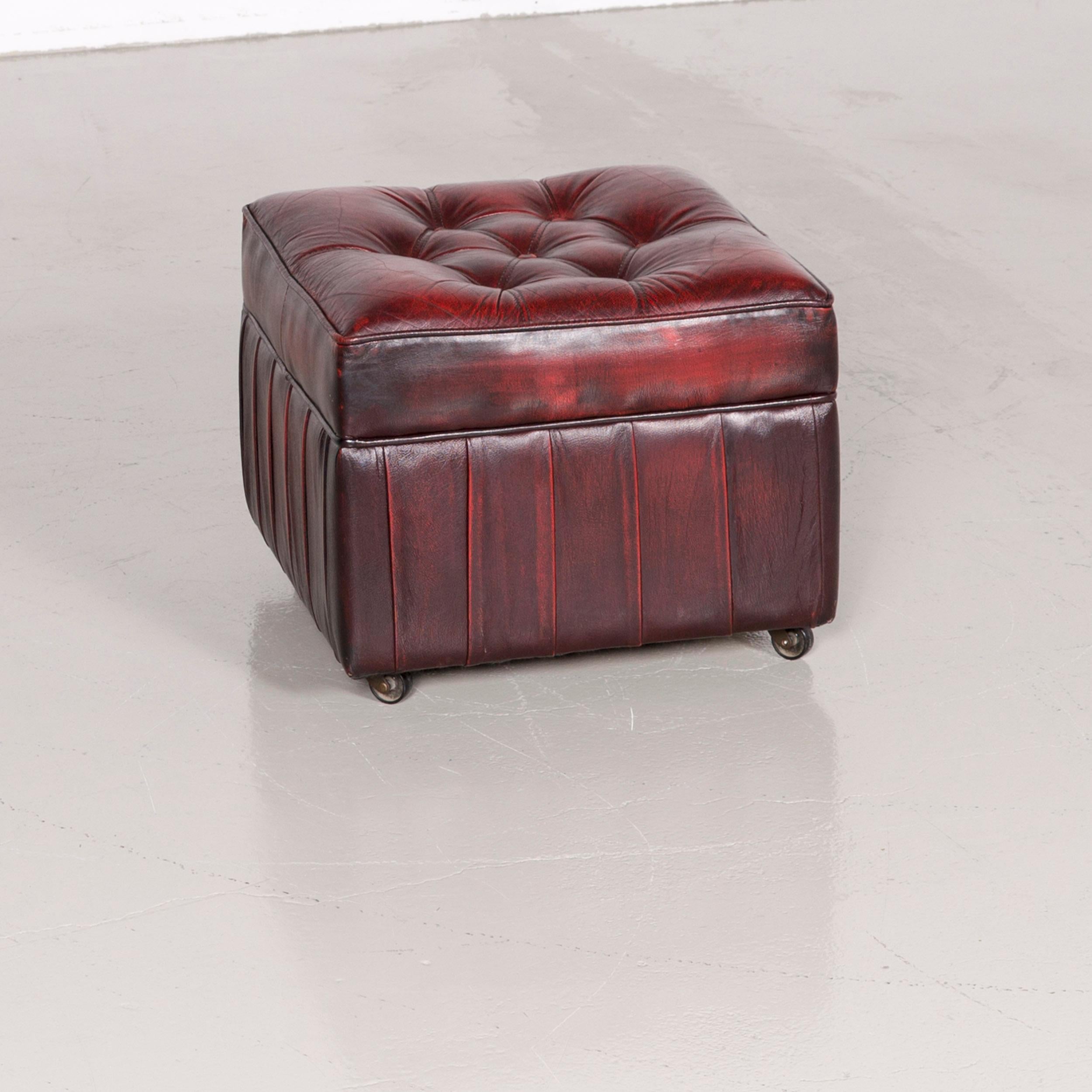 Centurion Chesterfield Leather Armchair Footstool Set Red Vintage 7