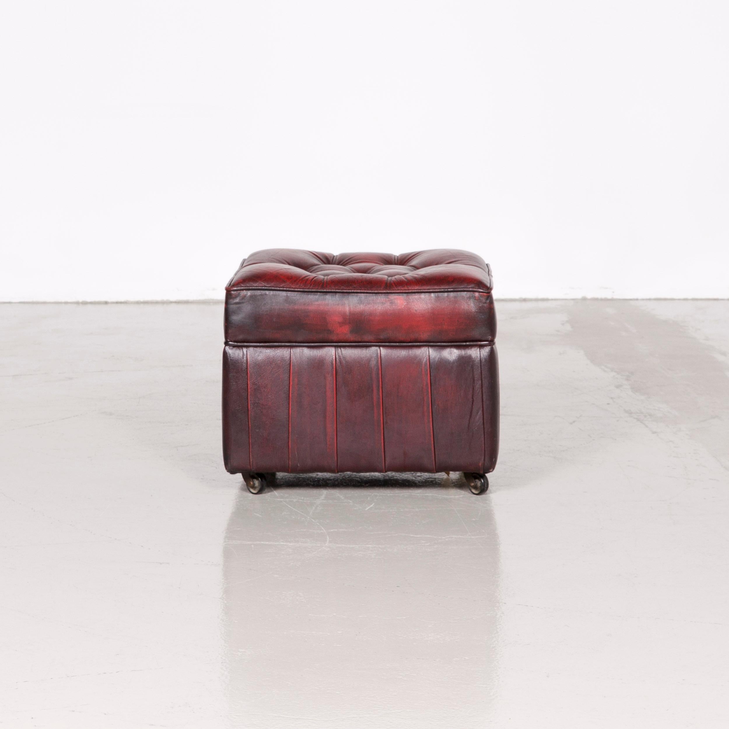 Centurion Chesterfield Leather Armchair Footstool Set Red Vintage 8
