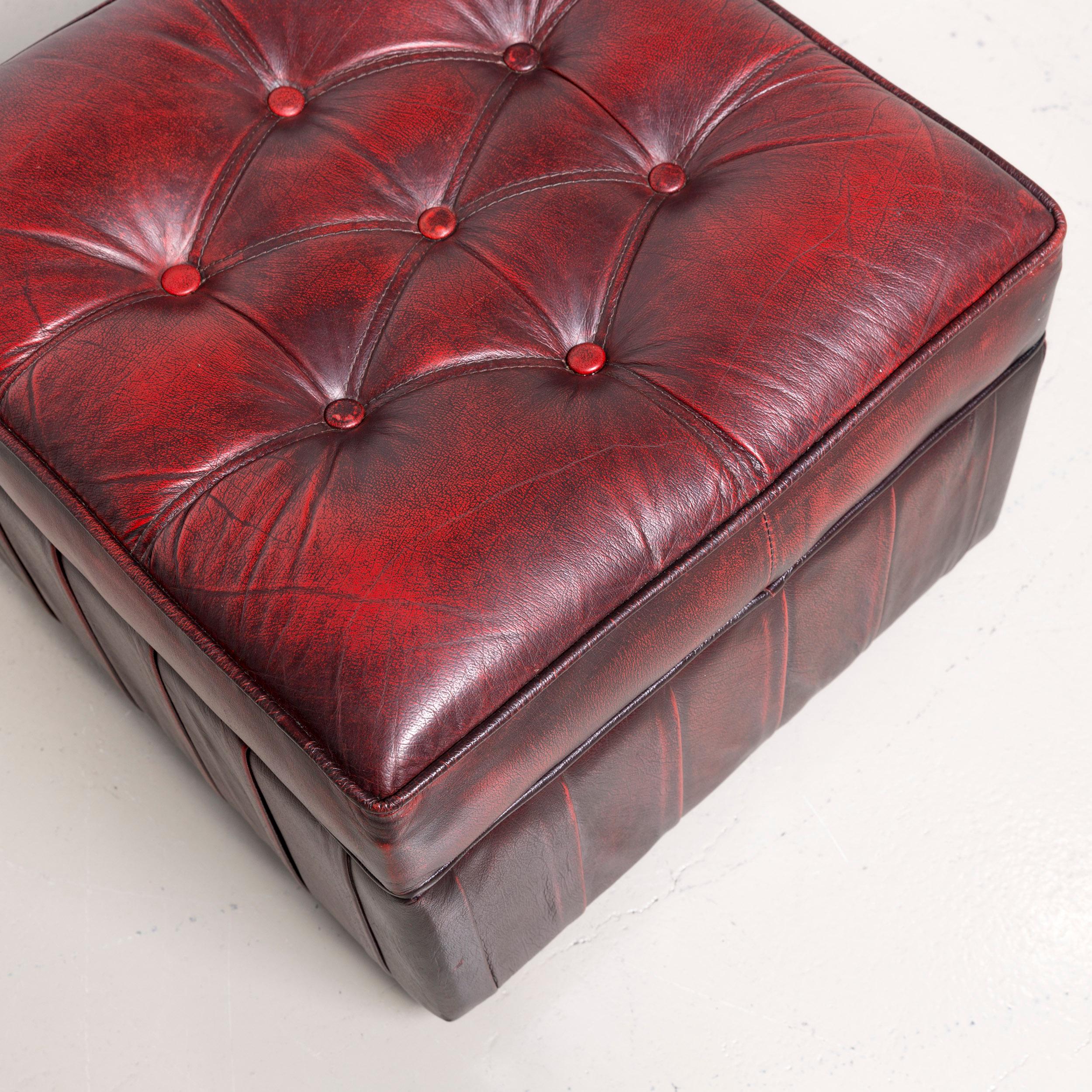 Centurion Chesterfield Leather Armchair Footstool Set Red Vintage 9