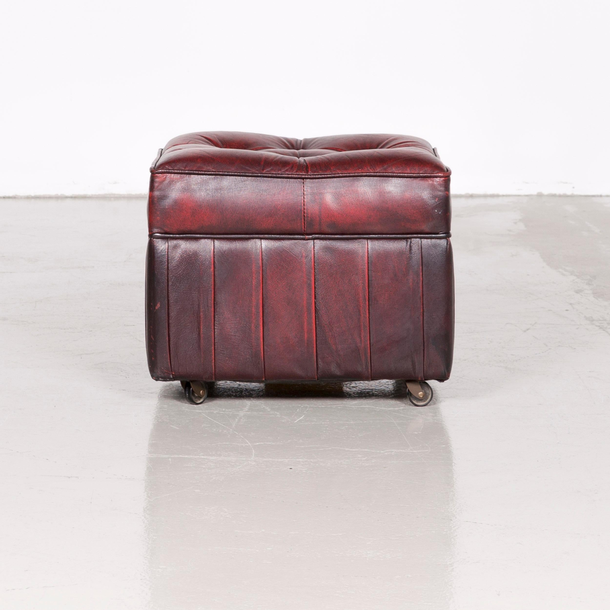 Centurion Chesterfield Leather Armchair Footstool Set Red Vintage 10