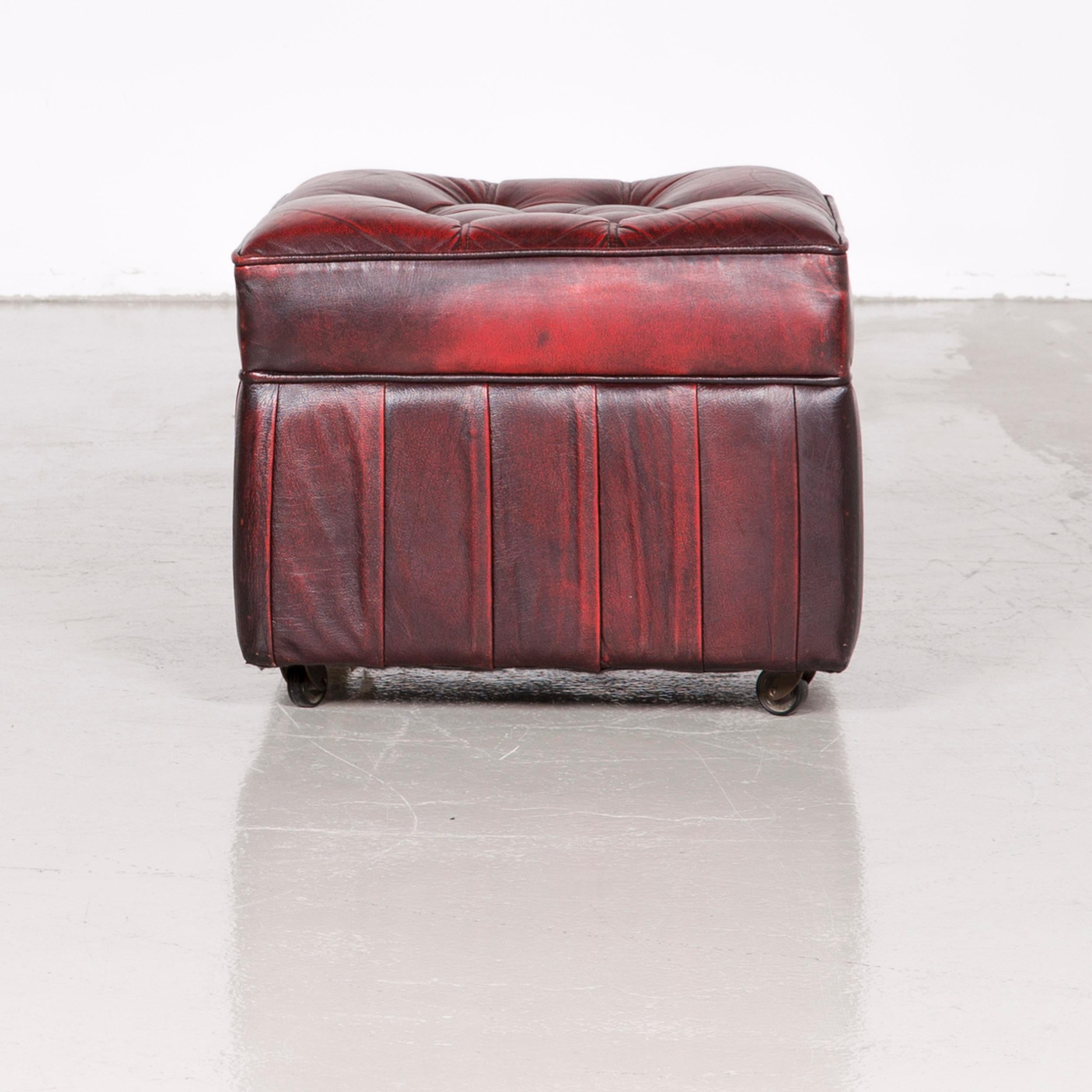 Centurion Chesterfield Leather Armchair Footstool Set Red Vintage 11