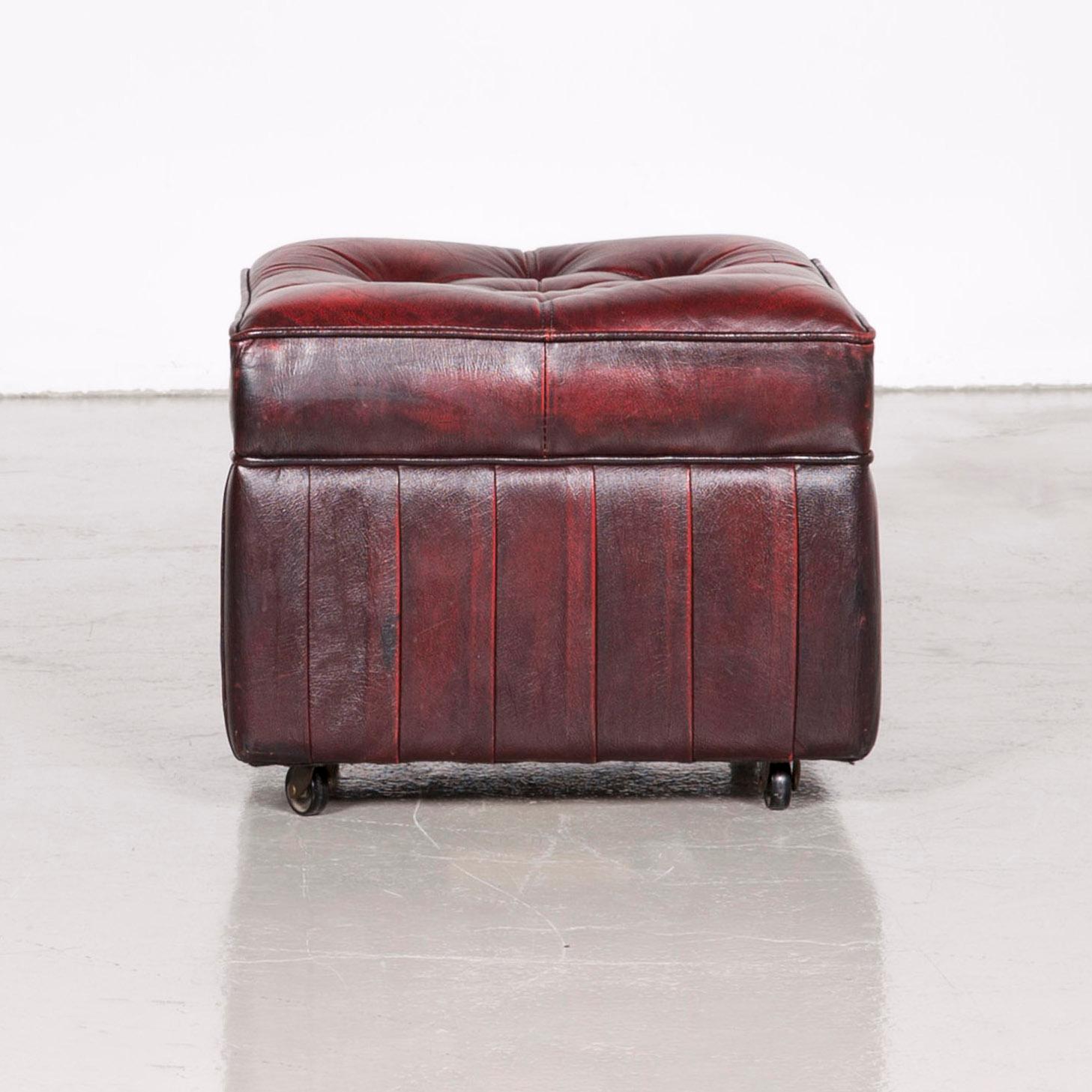 Centurion Chesterfield Leather Armchair Footstool Set Red Vintage 12