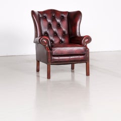 Centurion Chesterfield Leather Armchair Footstool Set Red Vintage