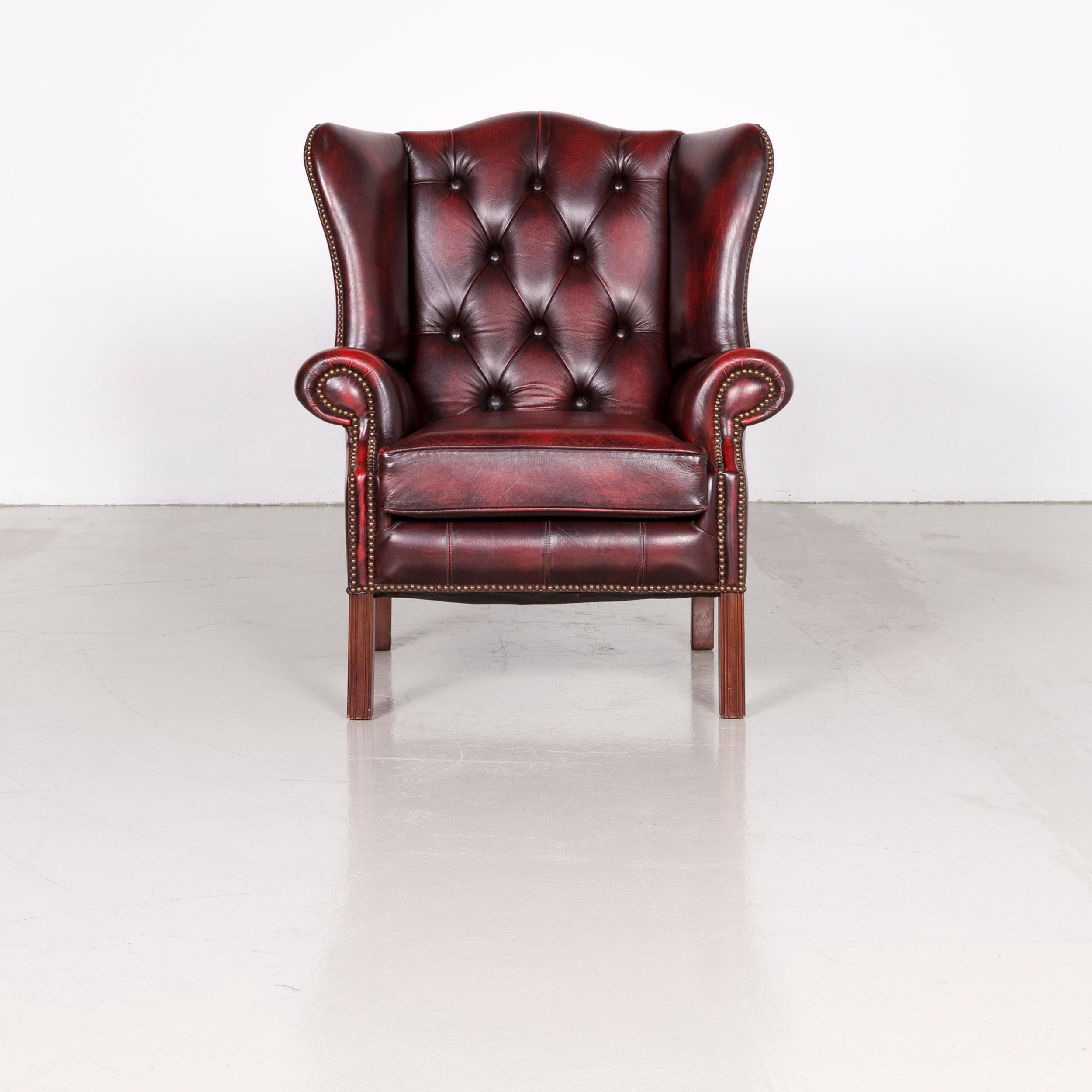 Centurion Chesterfield Leather Armchair Footstool Set Red Vintage In Good Condition In Cologne, DE