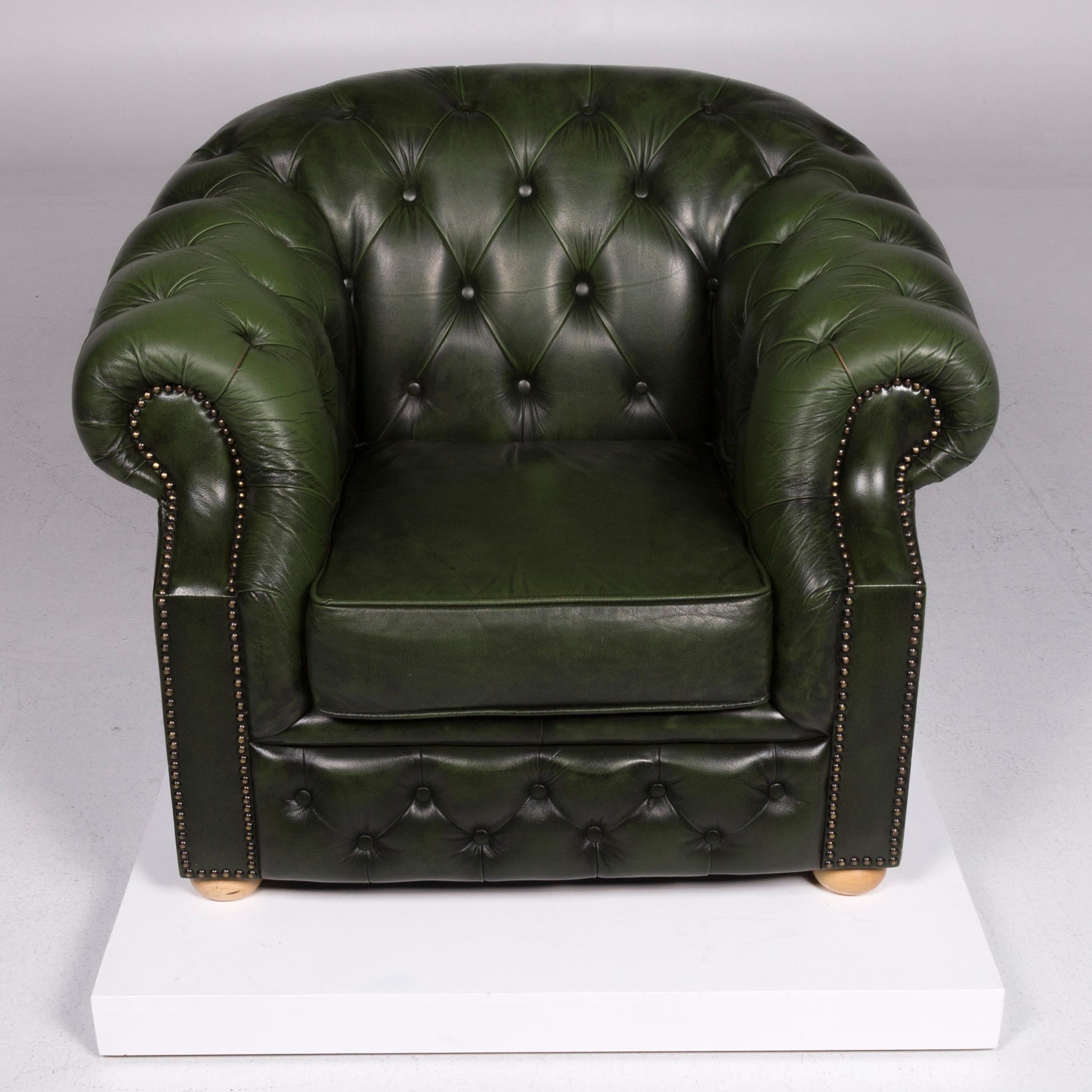 Centurion Leather Armchair Chesterfield Green In Good Condition In Cologne, DE