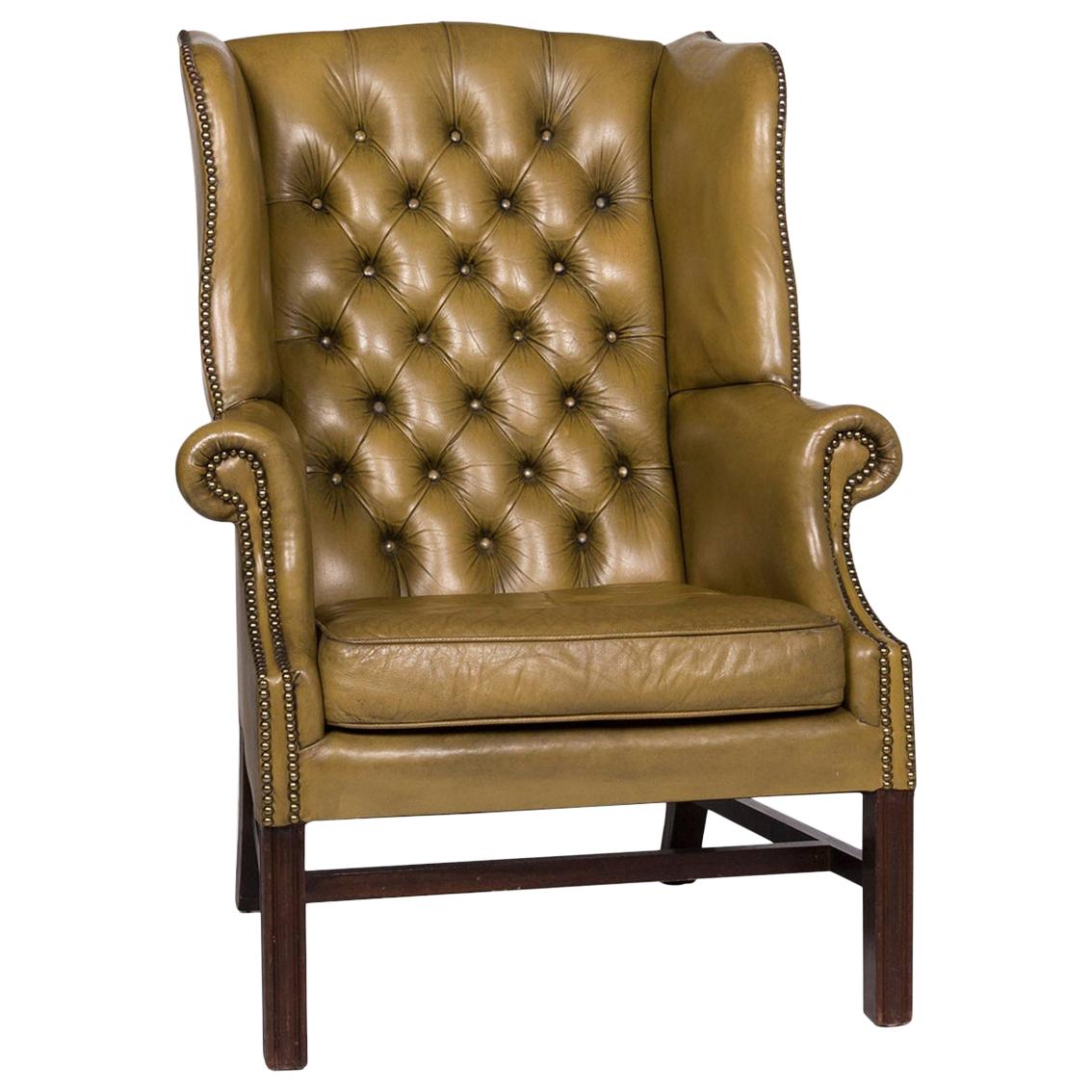 Centurion Leather Armchair Olive Green Chesterfield Retro For Sale