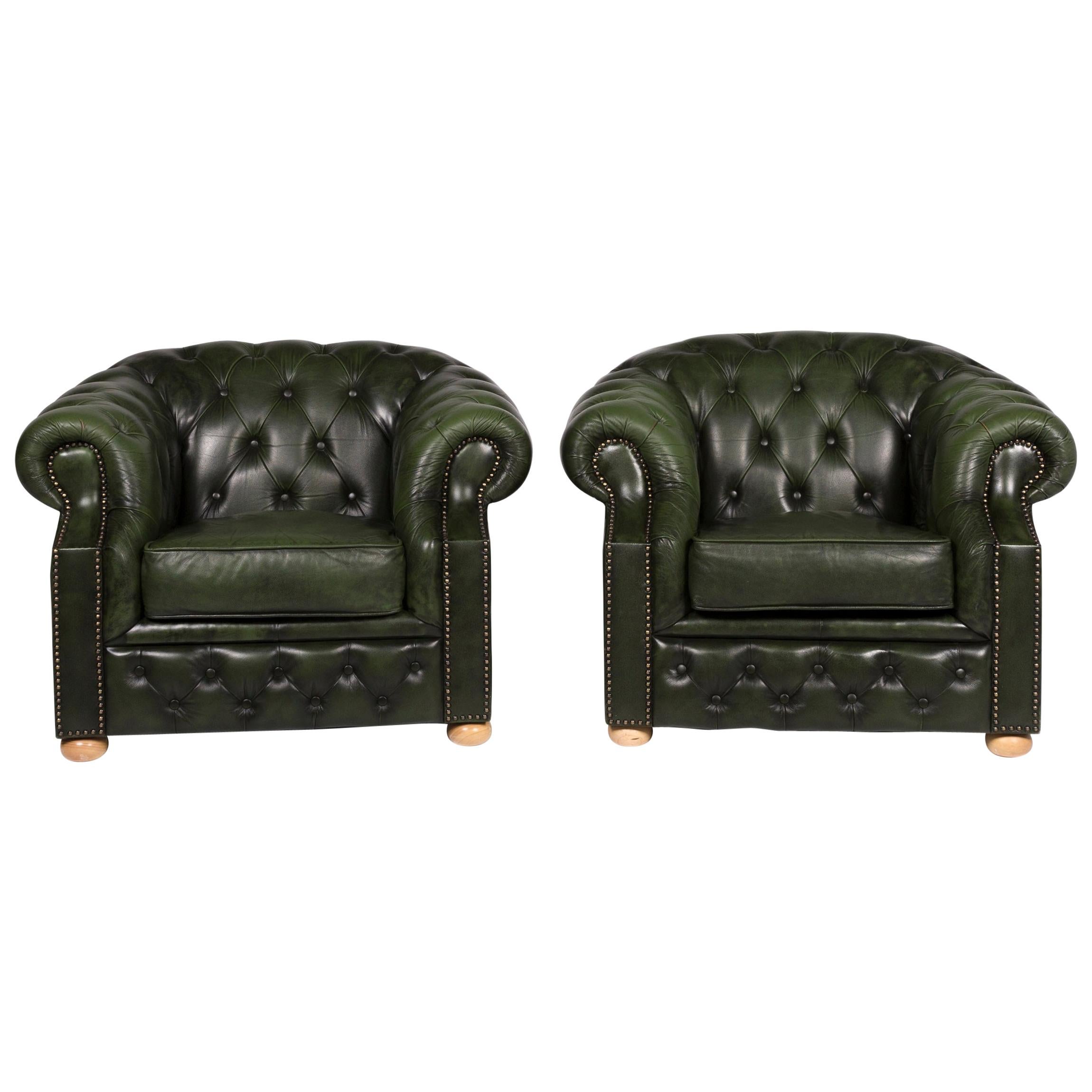 Centurion Leather Armchair Set Chesterfield Green