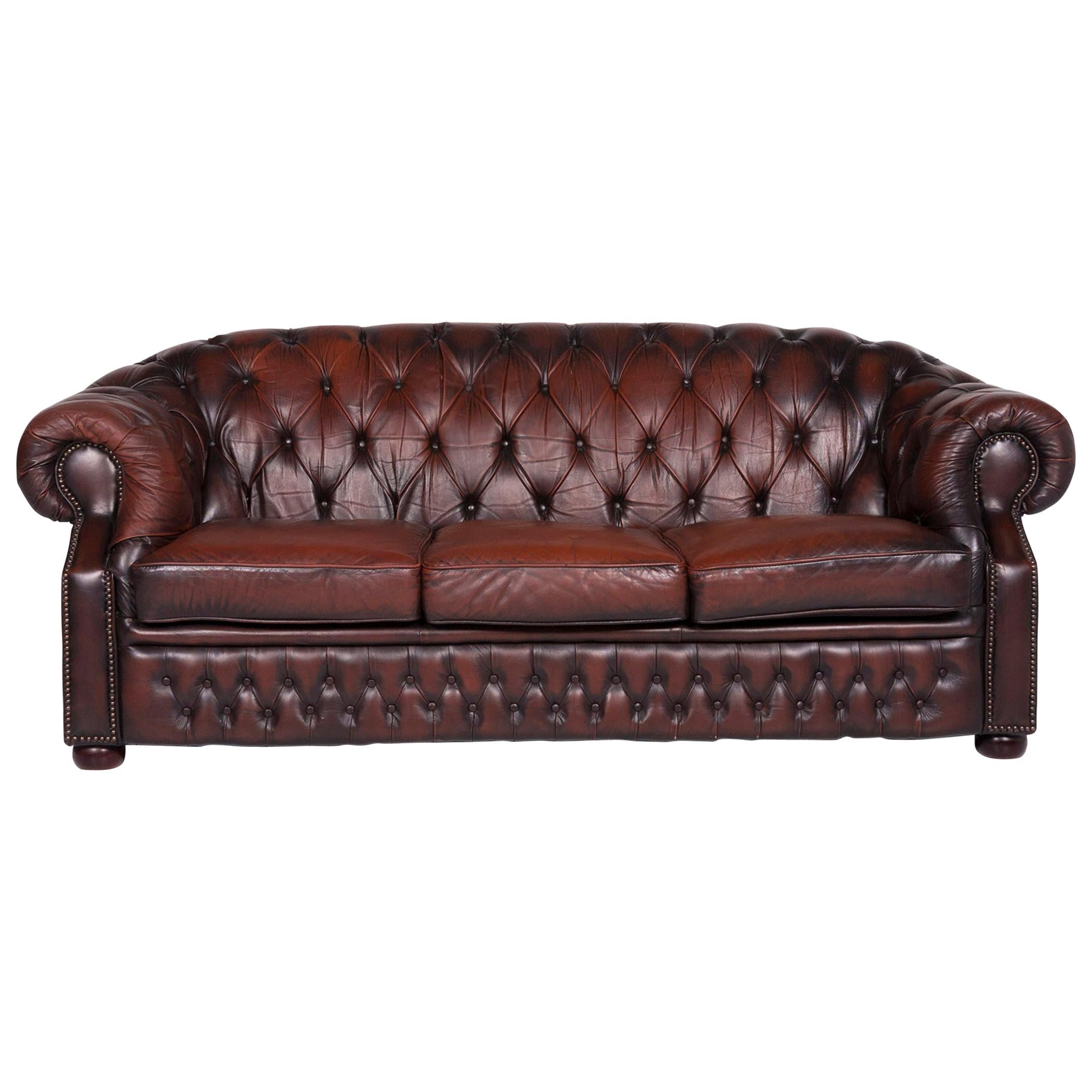 Centurion Leather Sofa Brown Three-Seat Chesterfield