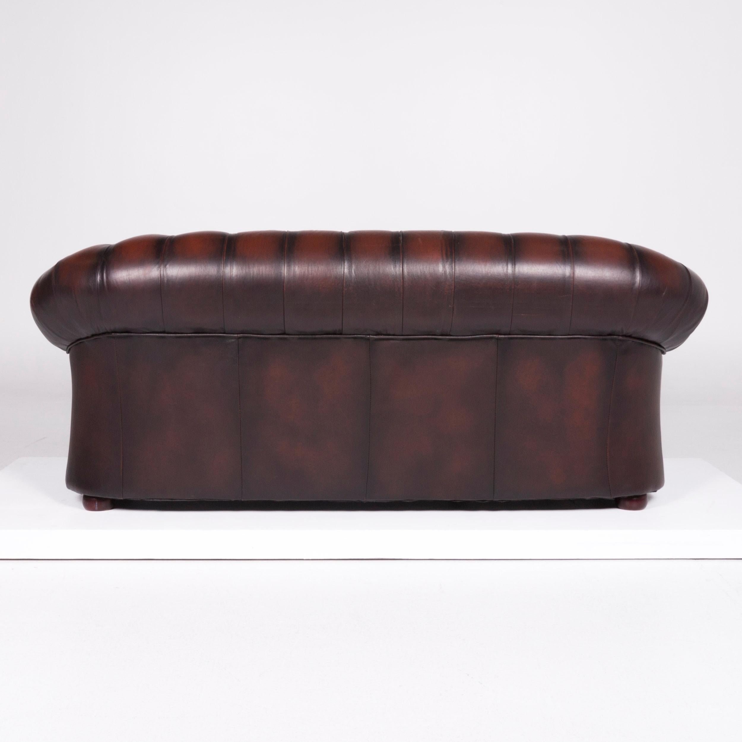 Contemporary Centurion Leather Sofa Brown Three-Seat Chesterfield