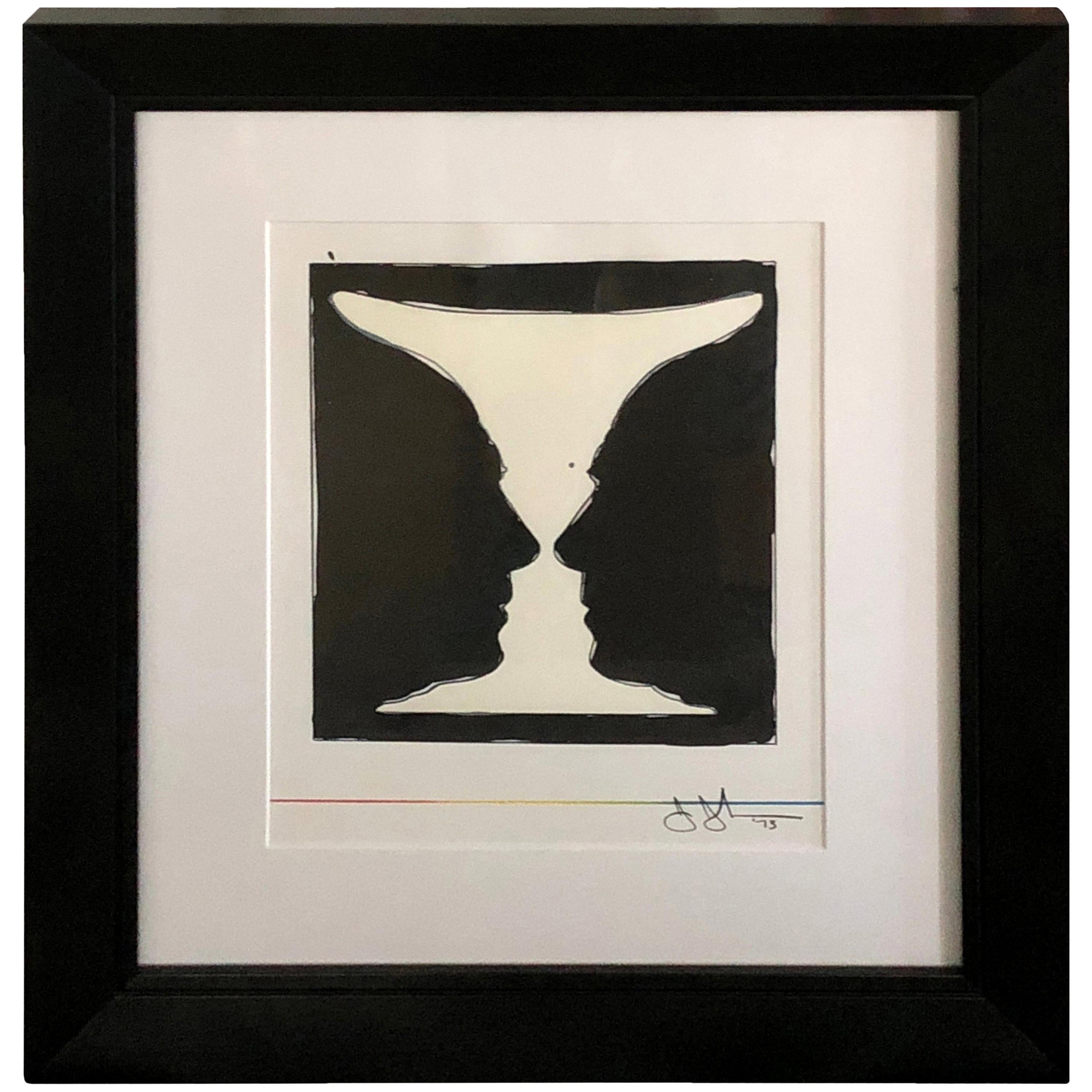 Century Black and White Jasper Johns Lithograph, Cup Two Picasso, 1973