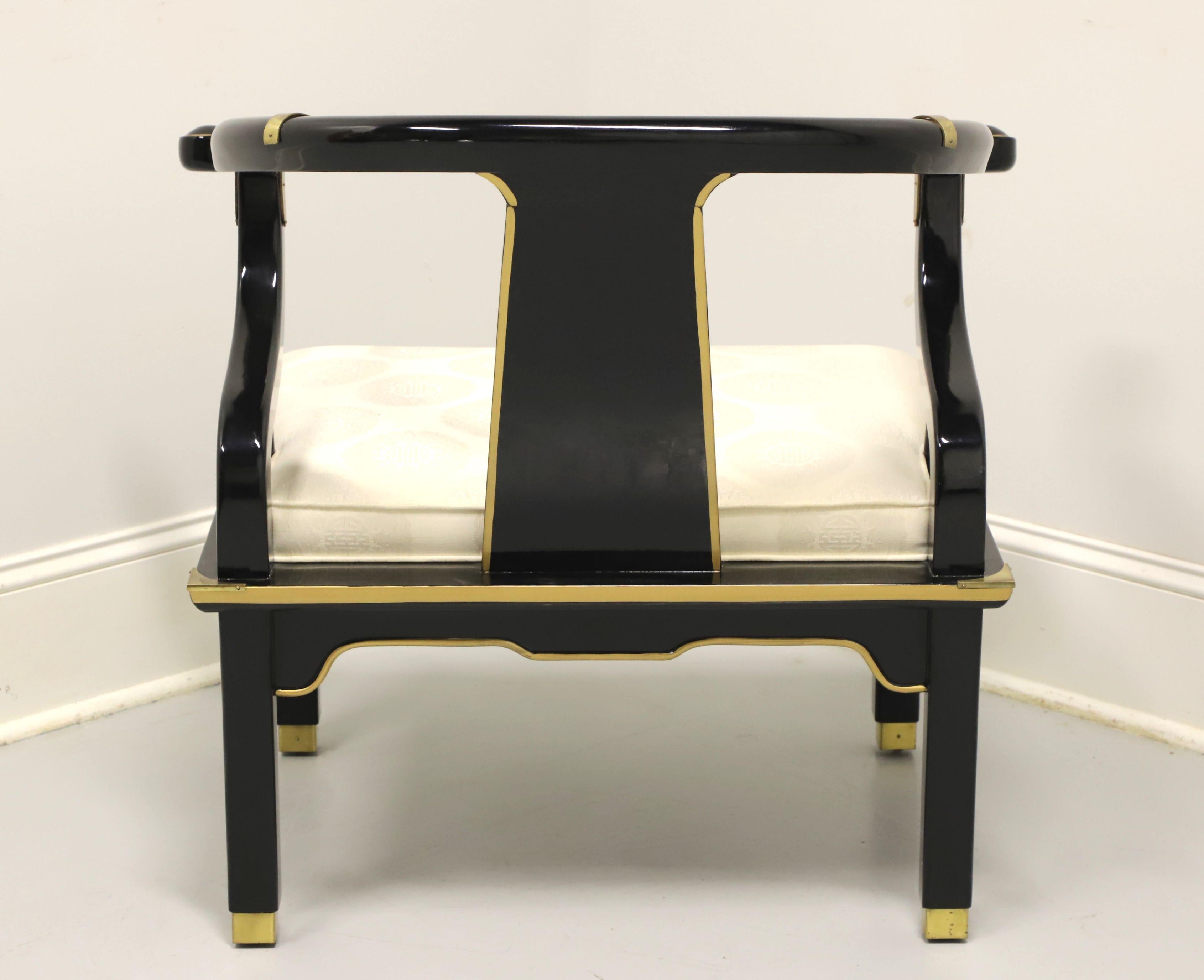 American CENTURY Black Lacquer & Brass Chinoiserie Ming Hand Painted Horseshoe Armchair