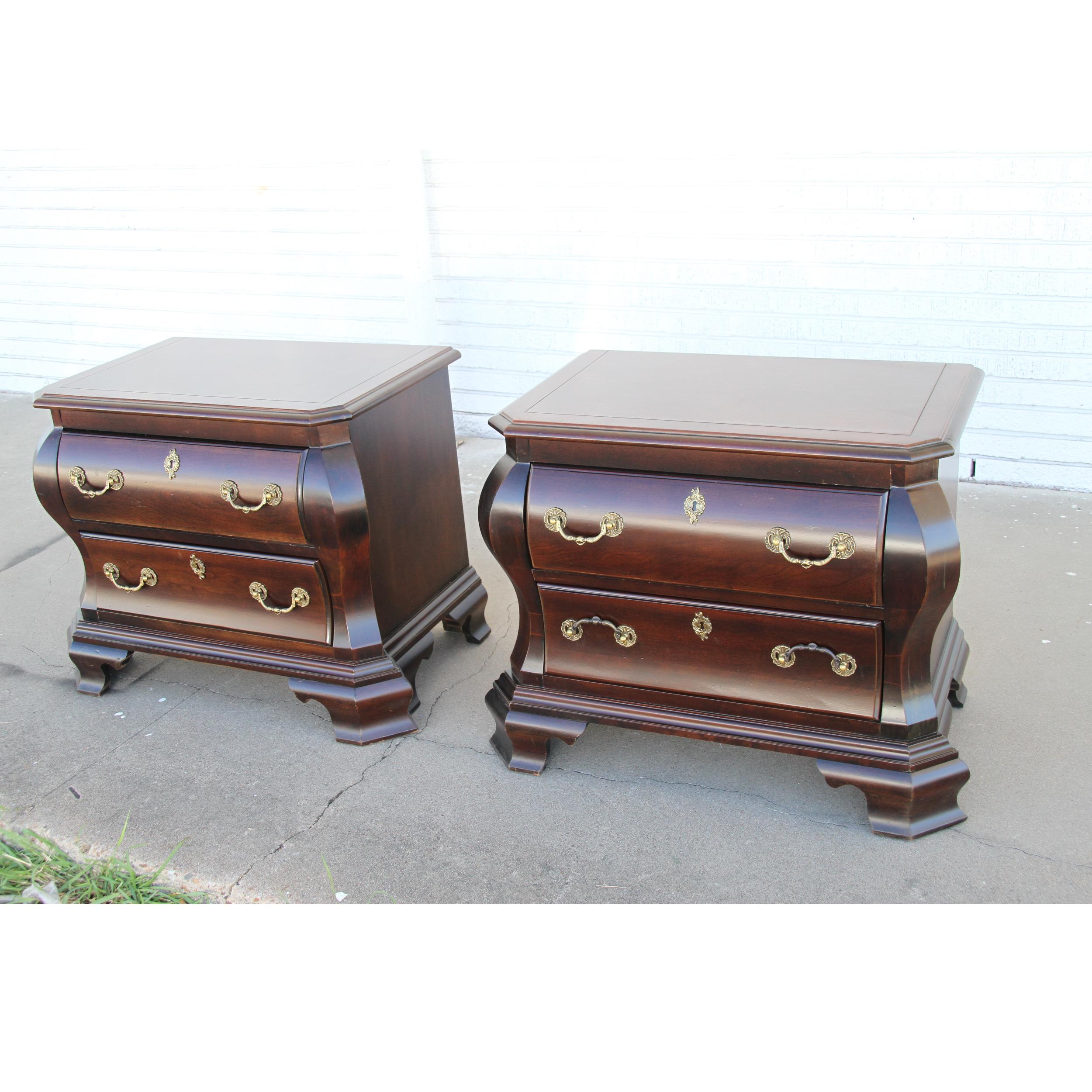 This is a beautiful pair of Century Night Stands done in a bombay style. The beautiful mahogany will resonate in any room. The bombe style is quite timeless.