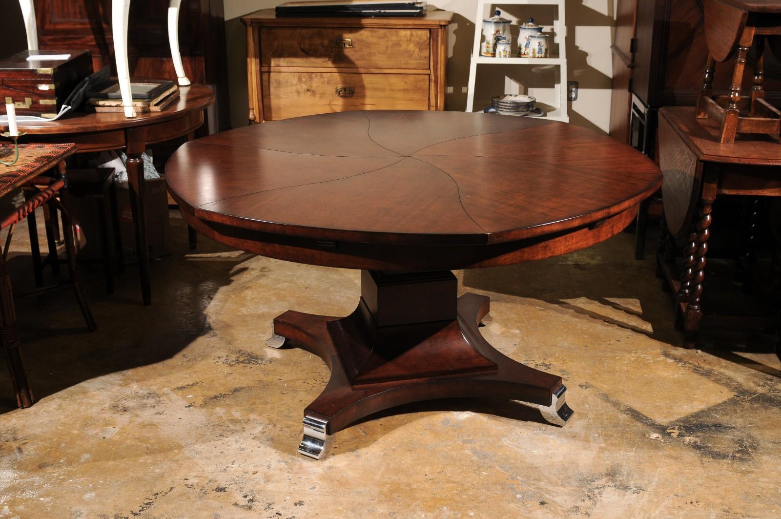 American Century Brand Telescoping Dining Table with Chrome Accent Base For Sale