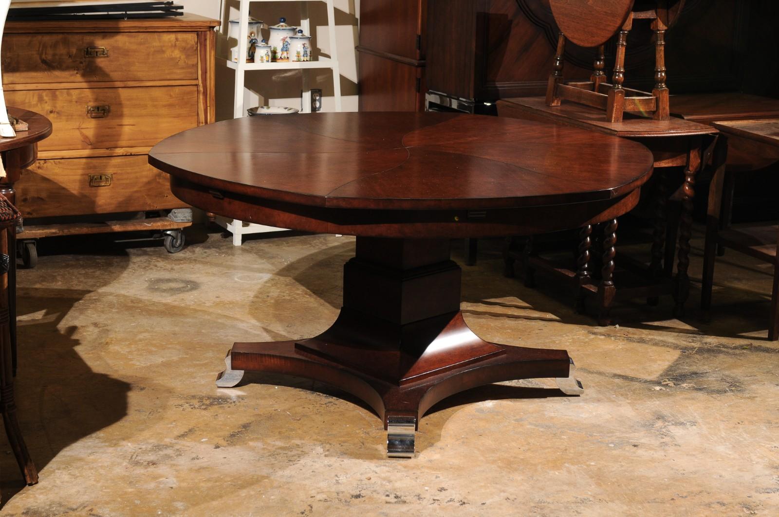 Hand-Crafted Century Brand Telescoping Dining Table with Chrome Accent Base For Sale