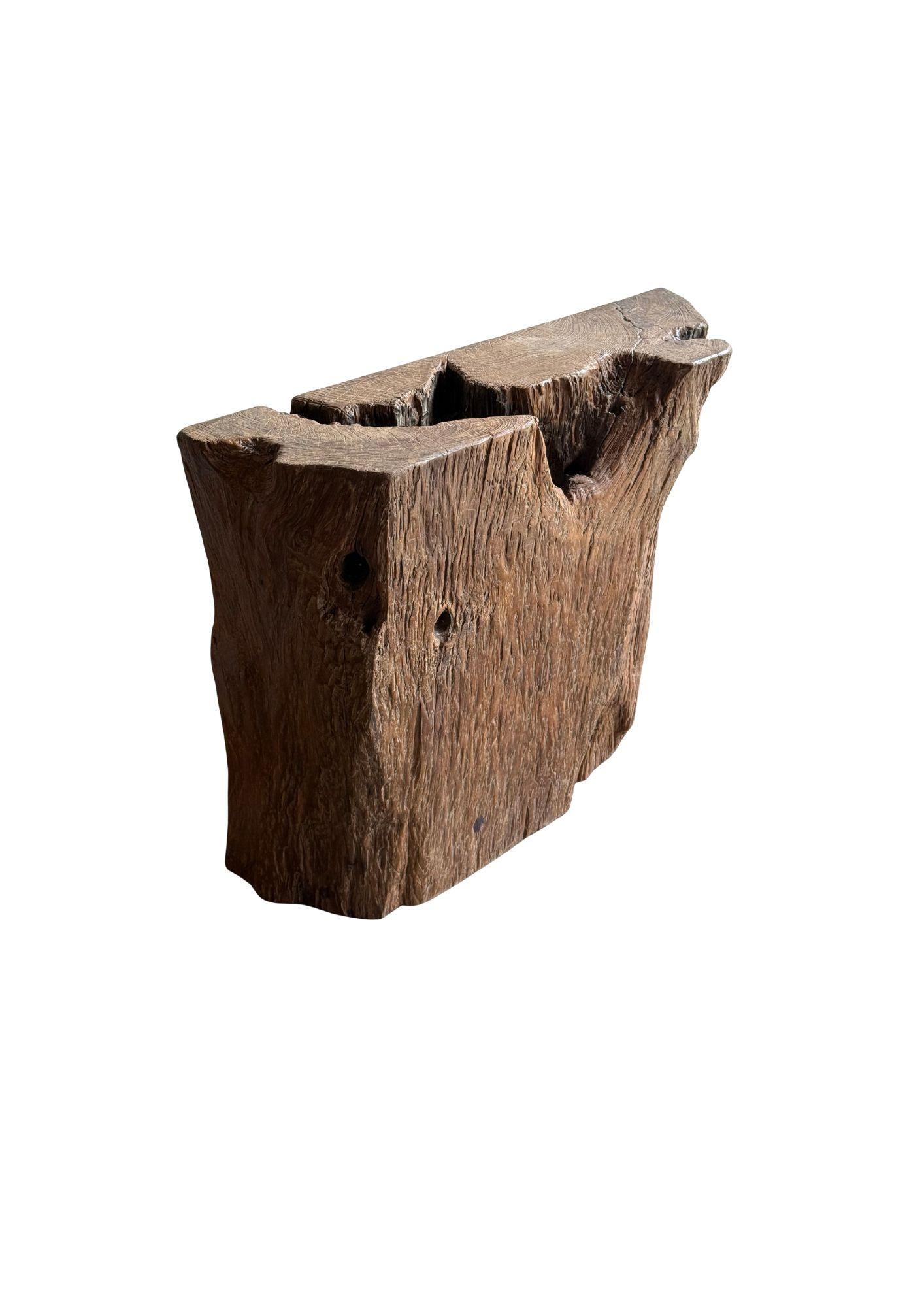Jahrhundert-vergrabener Teakholz-Sockel aus dem Regenwald von Sumatra, modern organisch (Handgeschnitzt) im Angebot