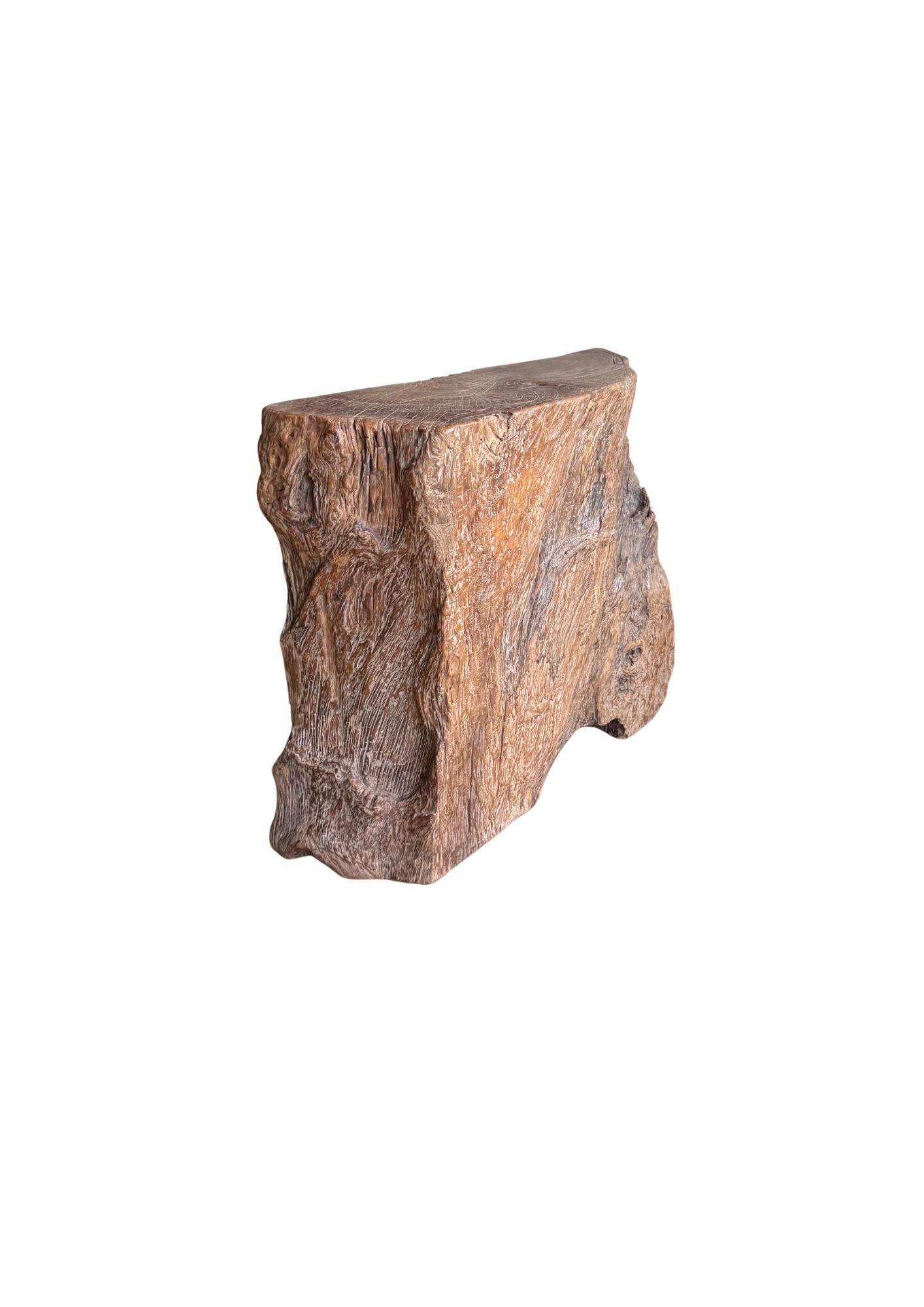 Jahrhundert-vergrabener Teakholz-Sockel aus dem Regenwald von Sumatra, modern organisch (Handgeschnitzt) im Angebot