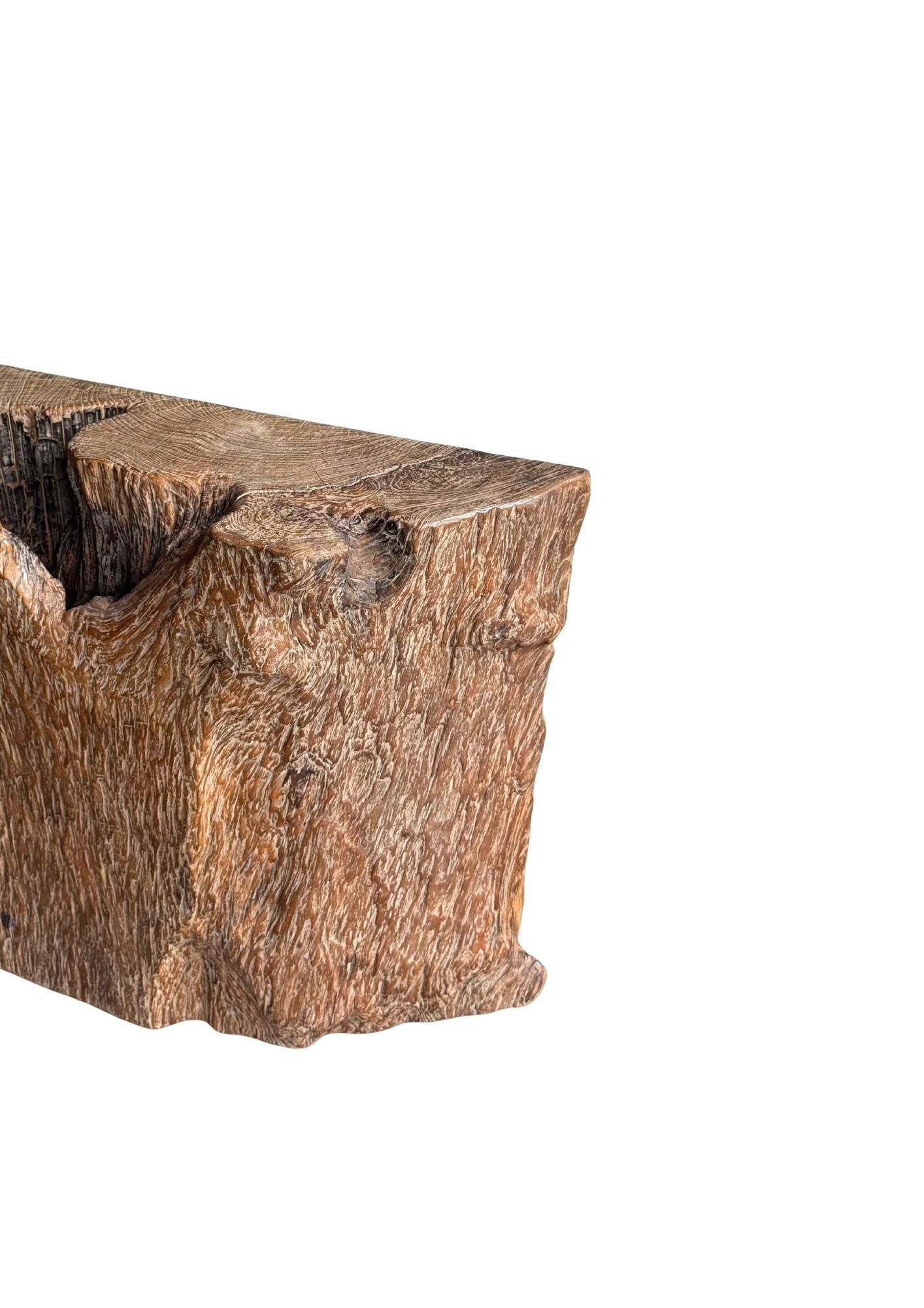 Jahrhundert-vergrabener Teakholz-Sockel aus dem Regenwald von Sumatra, modern organisch (Holz) im Angebot