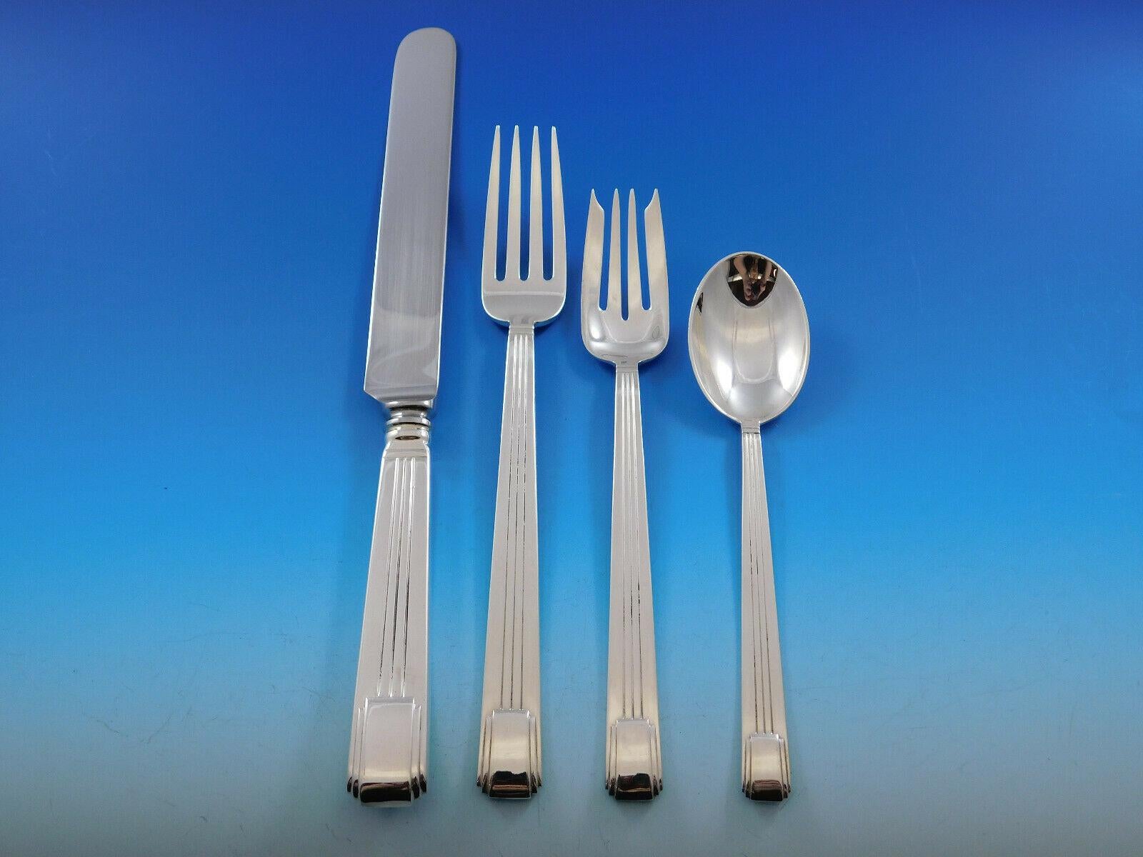 Century (circa 1937) by Tiffany: 

Century's clean, simple lines and “stepped” pattern typify the American Art Deco style of the 1930s and make it a favorite for contemporary settings.


Superb Century by Tiffany and Co. Sterling Silver Flatware set