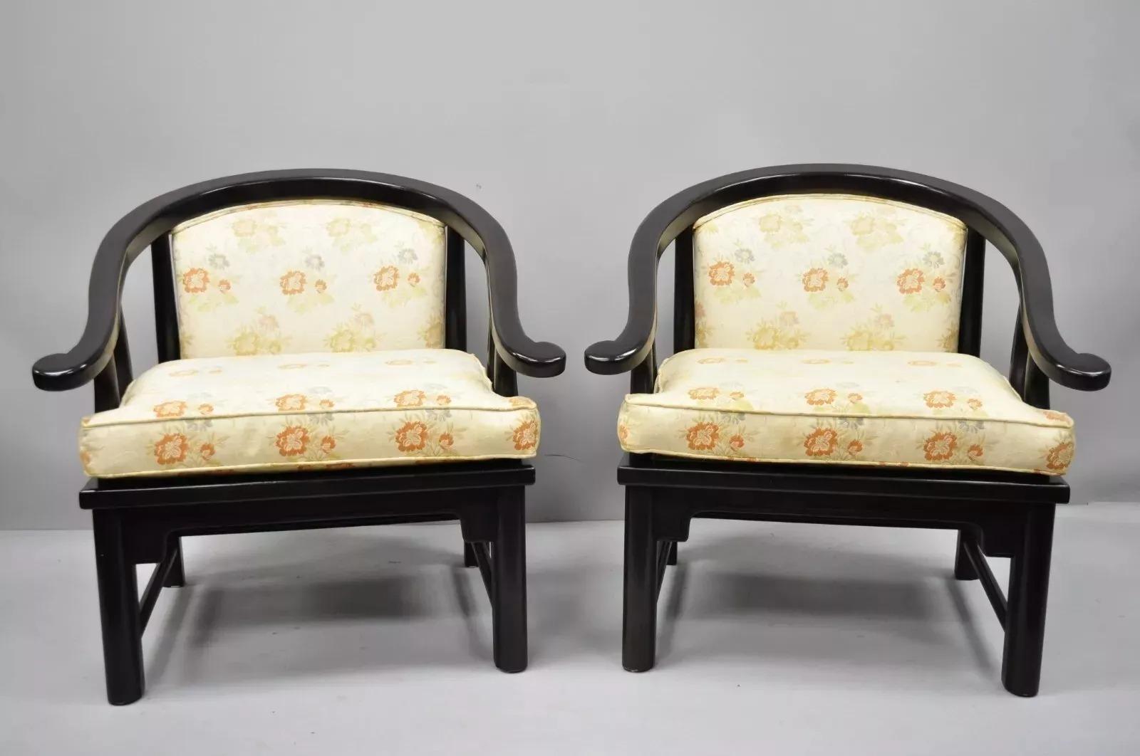 Century Chair Co James Mont Style Horseshoe Ming Lounge Chairs (A) - a Pair For Sale 3