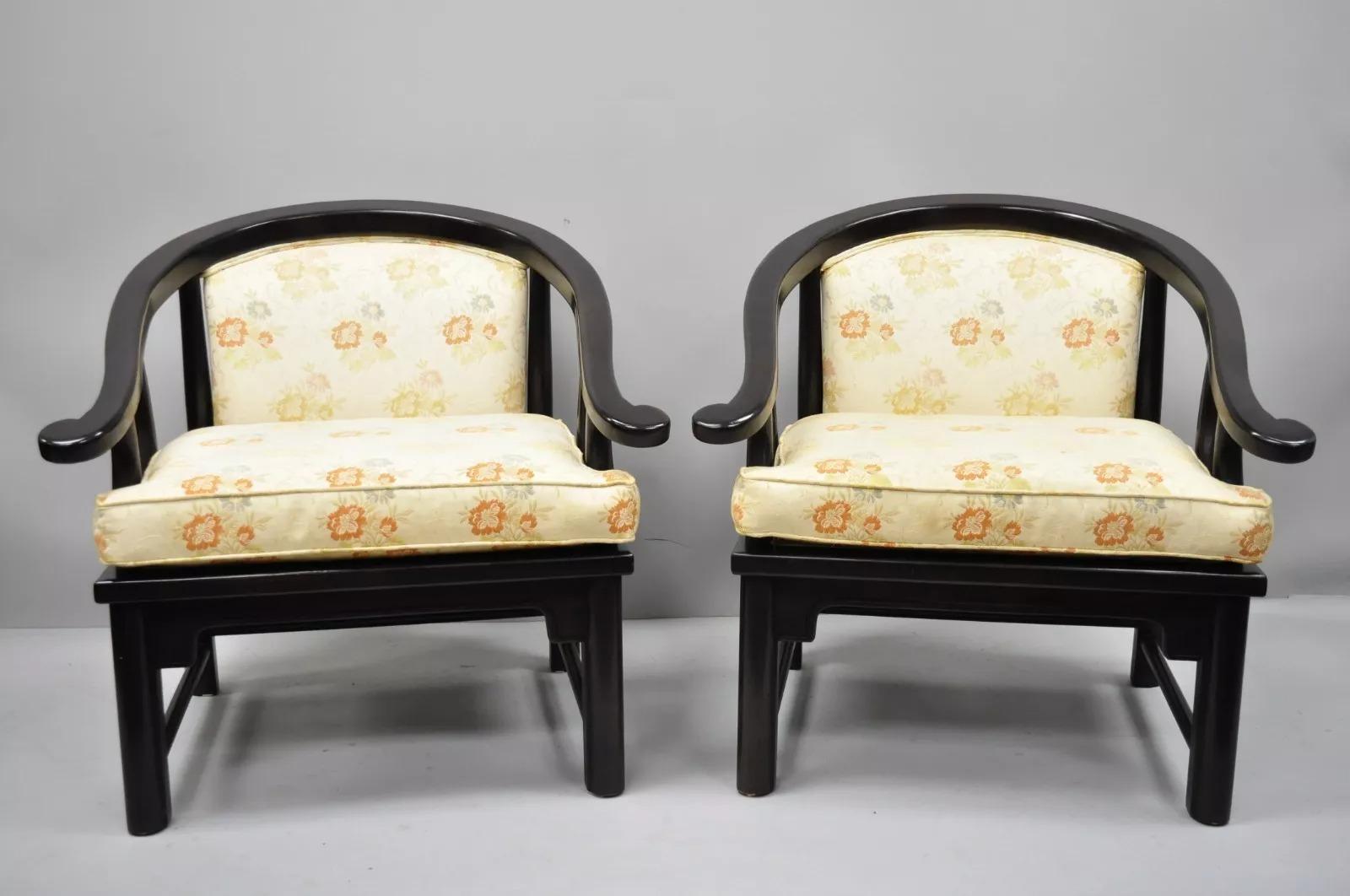 Vintage Century Chair Co James Mont Style Horseshoe Ming Lounge Chairs (B) - a Pair. Circa Mid 20th Century. 30