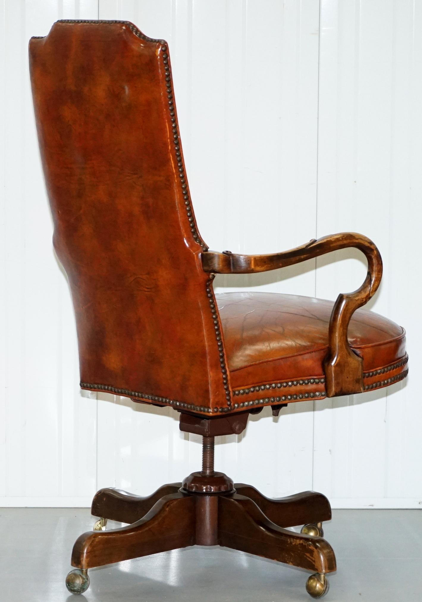 Century Chair Company Hand Dyed Brown Leather Captions Directors Office Chair 6